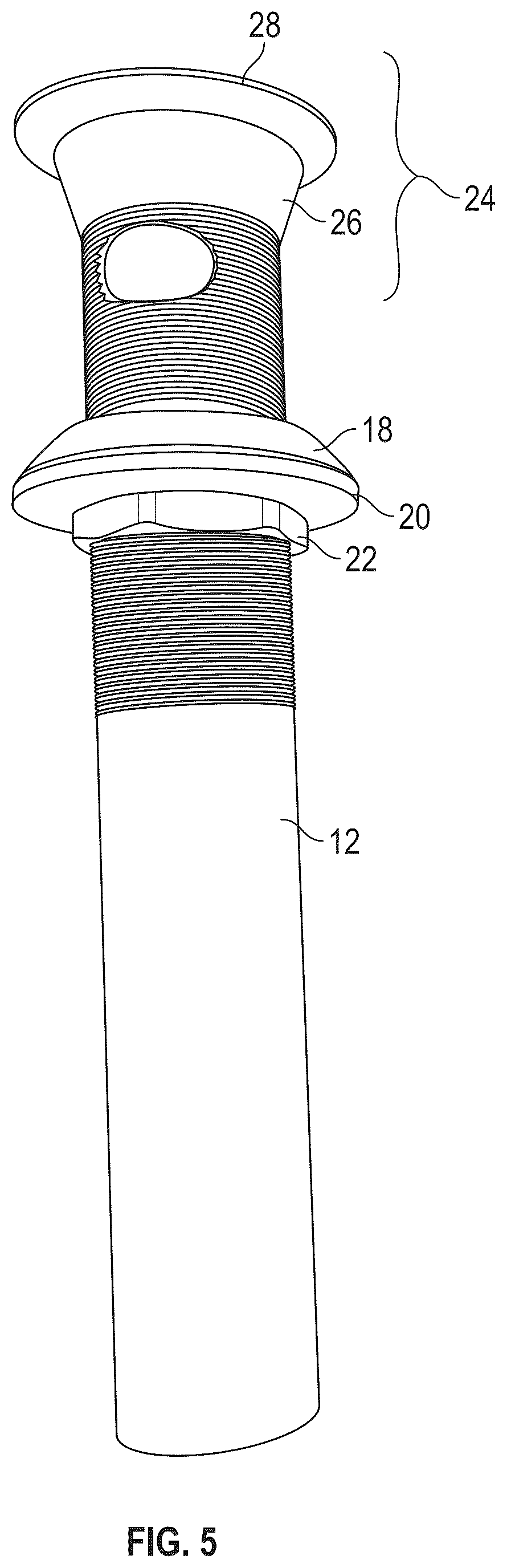Patent US12359412 Figure 5 – Clicker drain assembly and method of assembling same