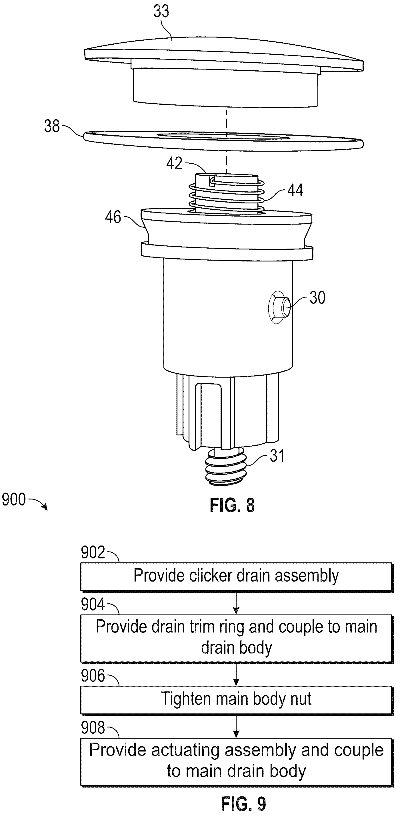 Patent US12359412 Figure 7 – Clicker drain assembly and method of assembling same