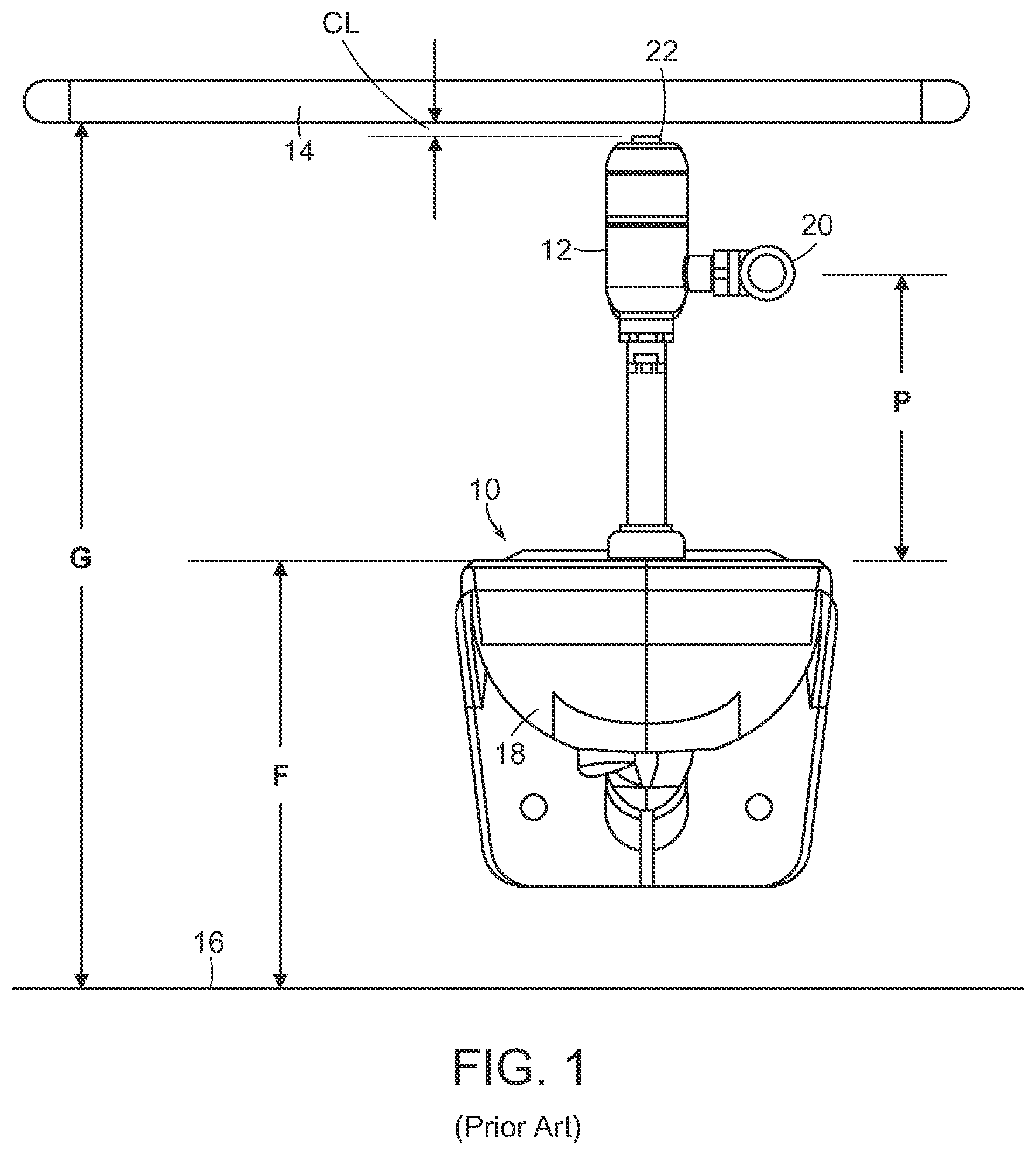 Patent US12359416 Figure 1 – Offset adapter for flushometer