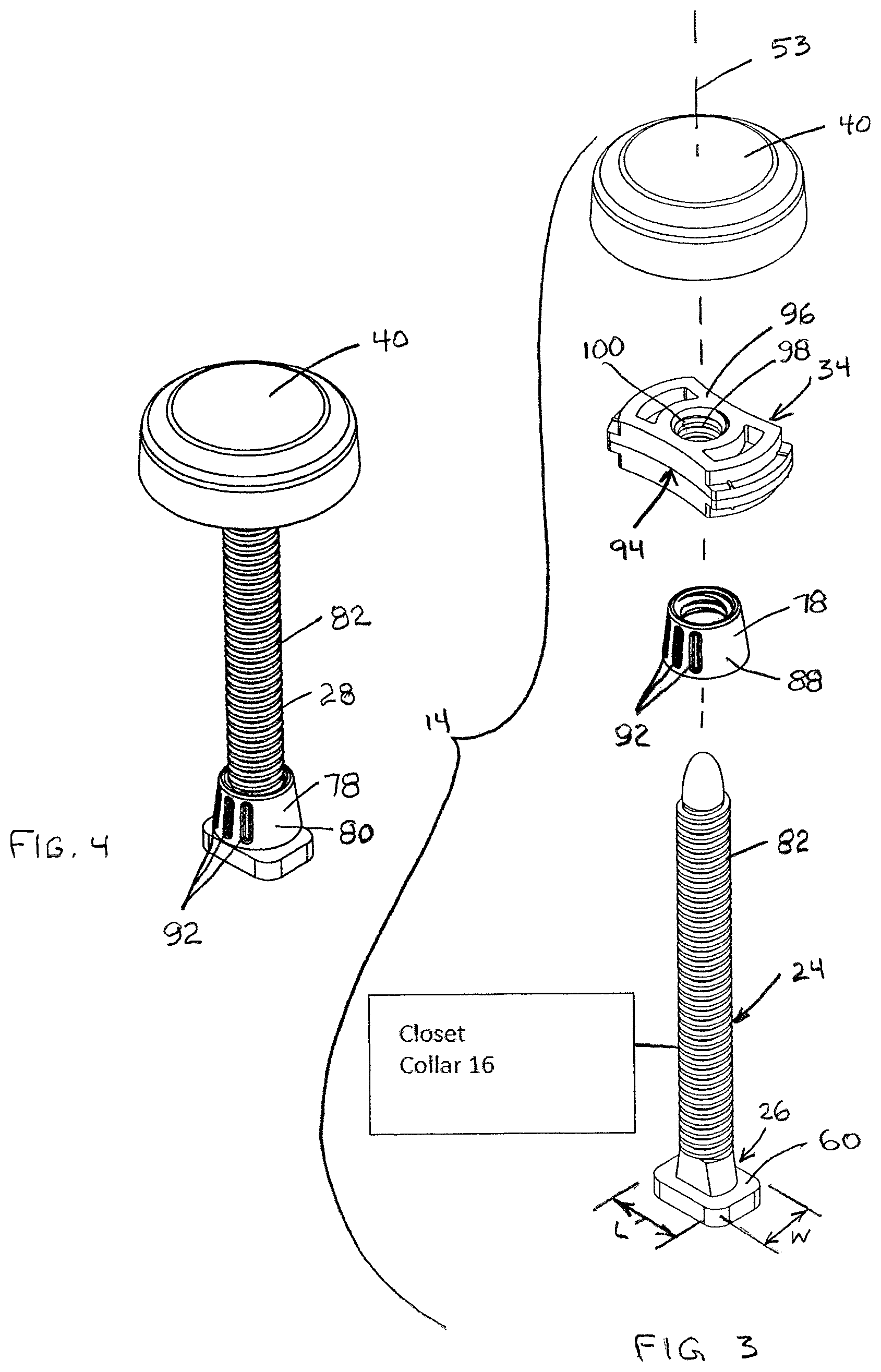 Patent US12359417 Figure 2 – Anchor bolt system for toilet and method of mounting a toilet using the system