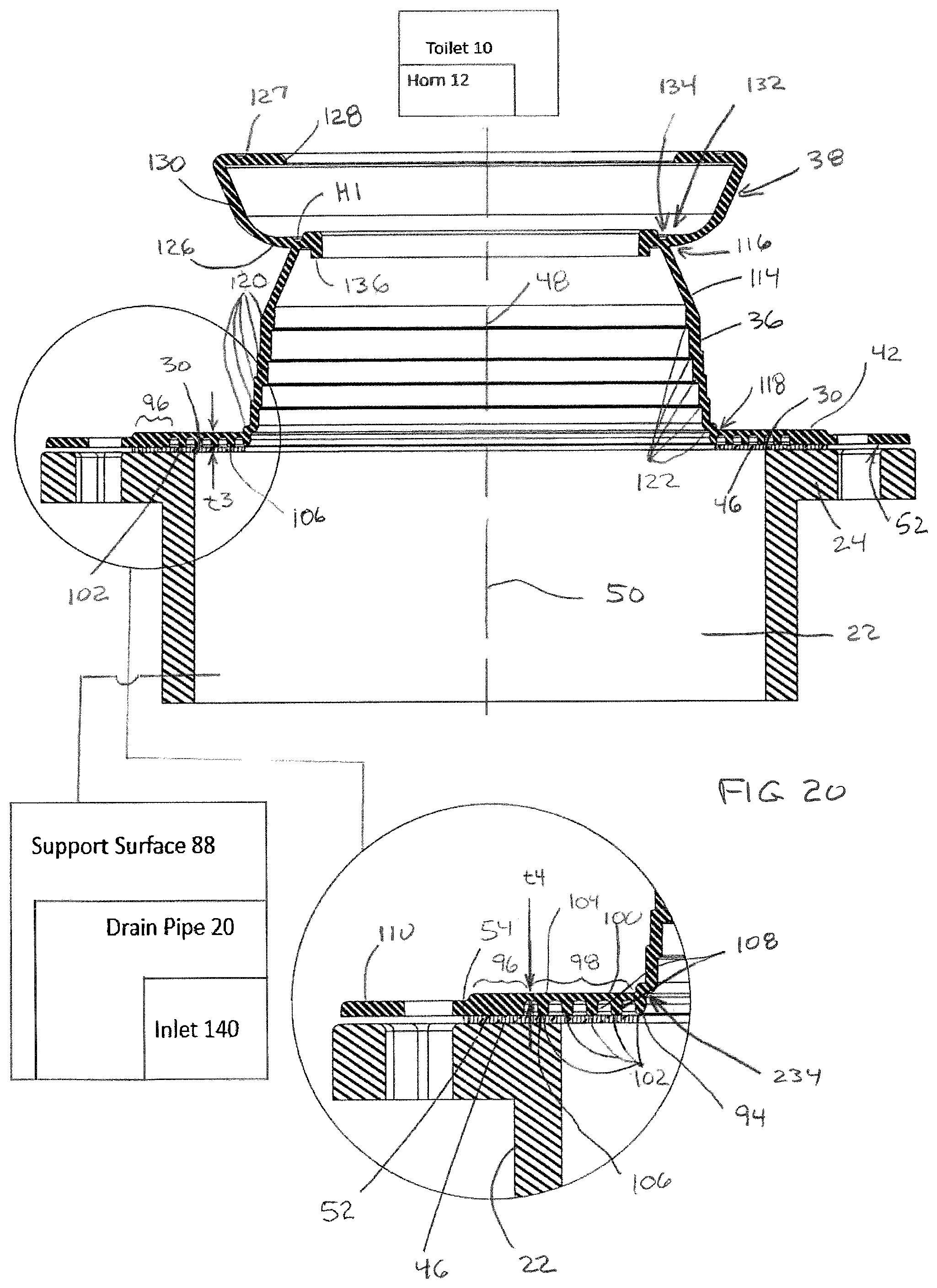 Patent US12359418 Figure 9 – Method of mounting a toilet and sealing assembly used in performing the method
