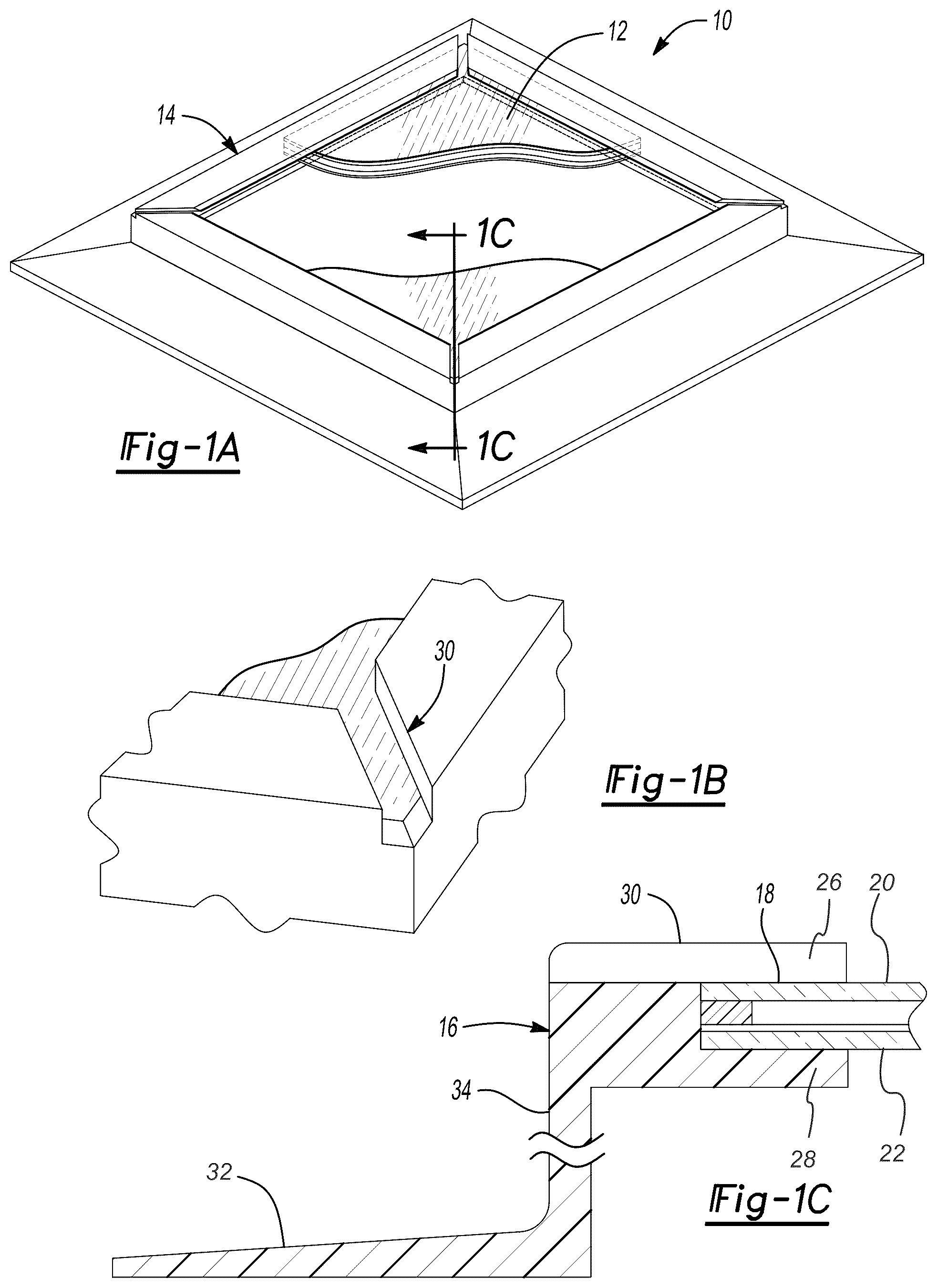 Patent US12359435 Figure 1 – Skylight frame with drain notches