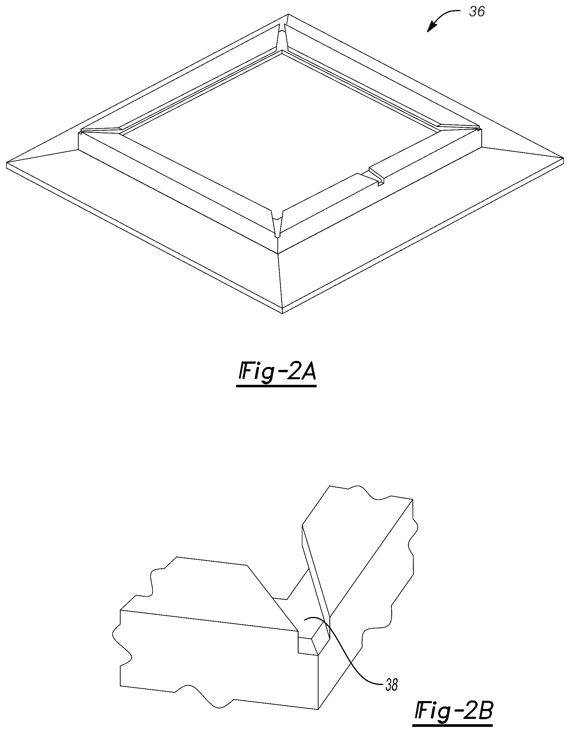 Patent US12359435 Figure 2 – Skylight frame with drain notches