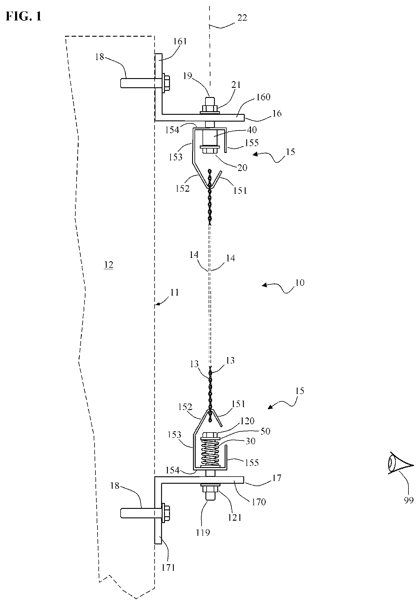 Patent US12359437 — Method and device for attaching a metal mesh screen to a building — Figure 1