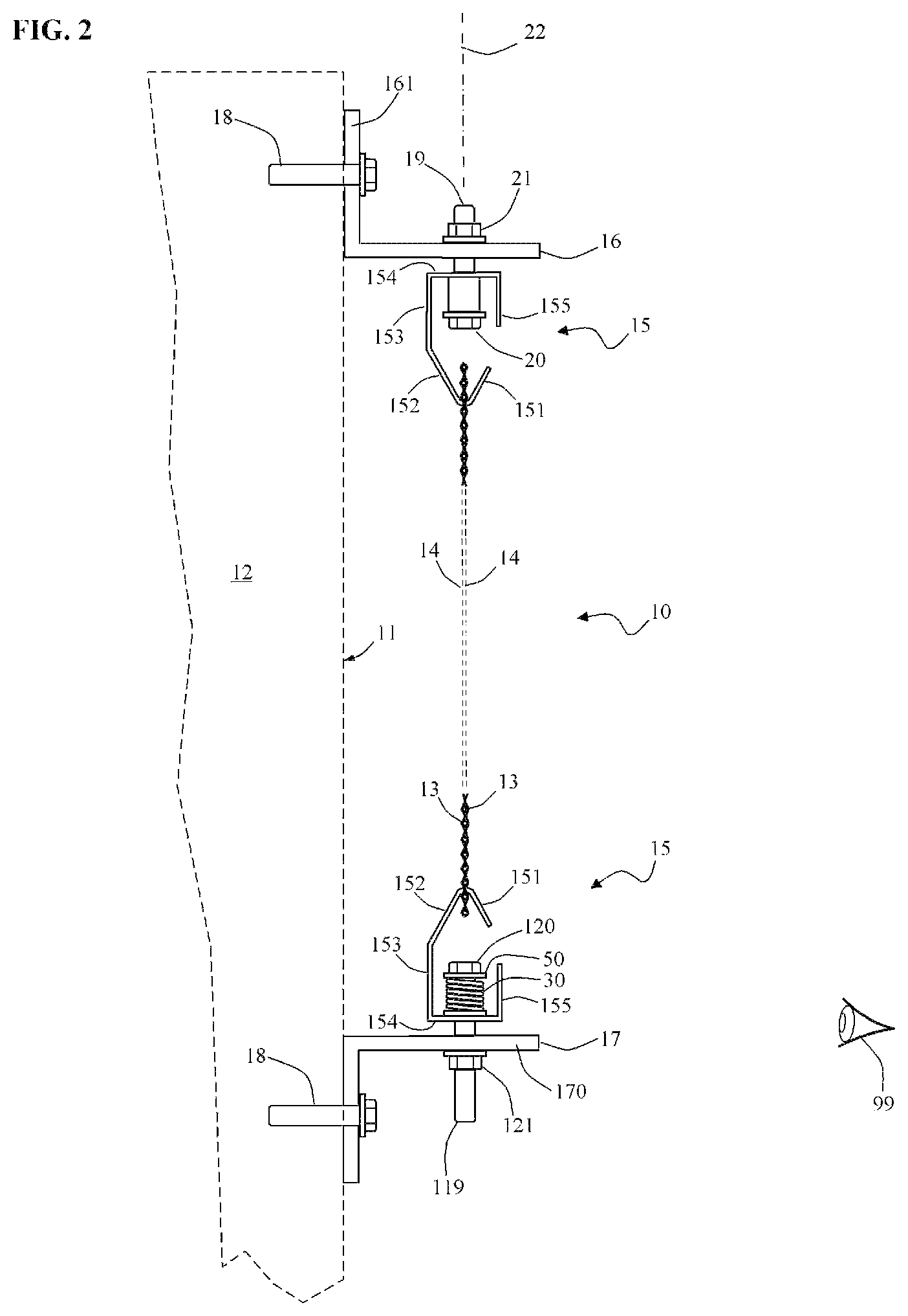 Patent US12359437 Figure 2 – Method and device for attaching a metal mesh screen to a building