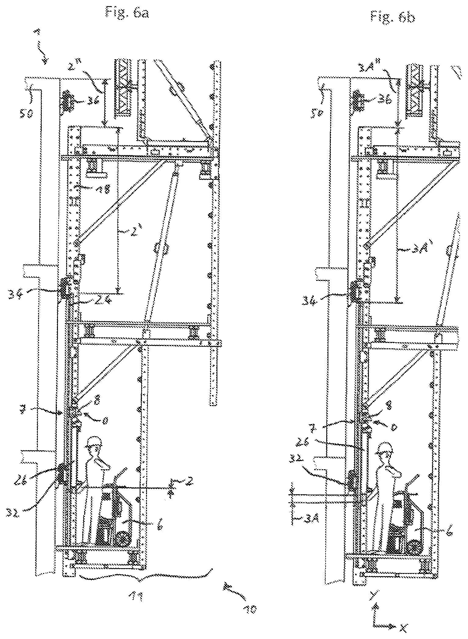Patent US12359451 Figure 7 – Assembly consisting of a climbing rail and a climbing lift rail for a rail-guided