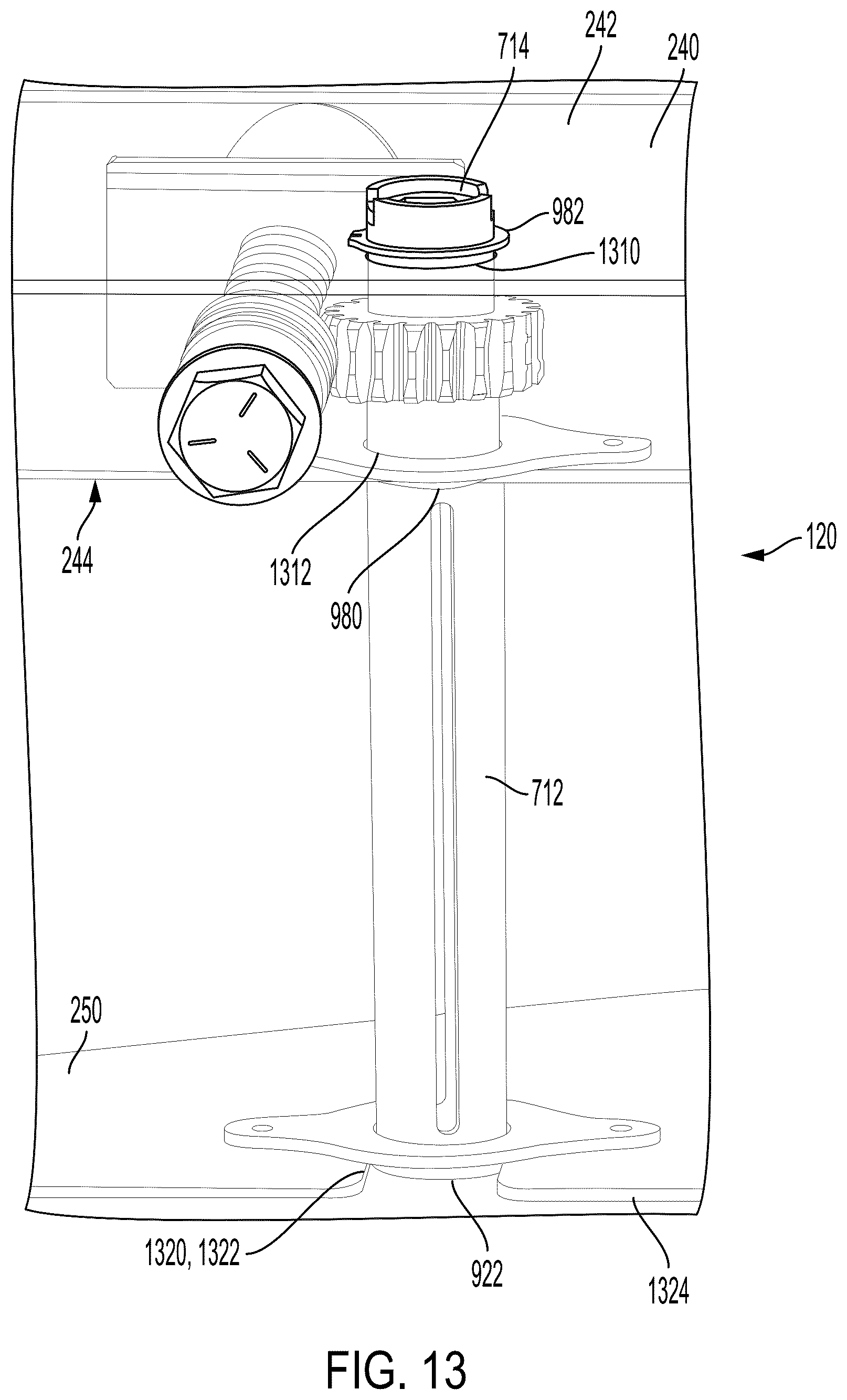 Patent US12359452 Figure 11 – Fall protection system and guardrail post assembly therefor