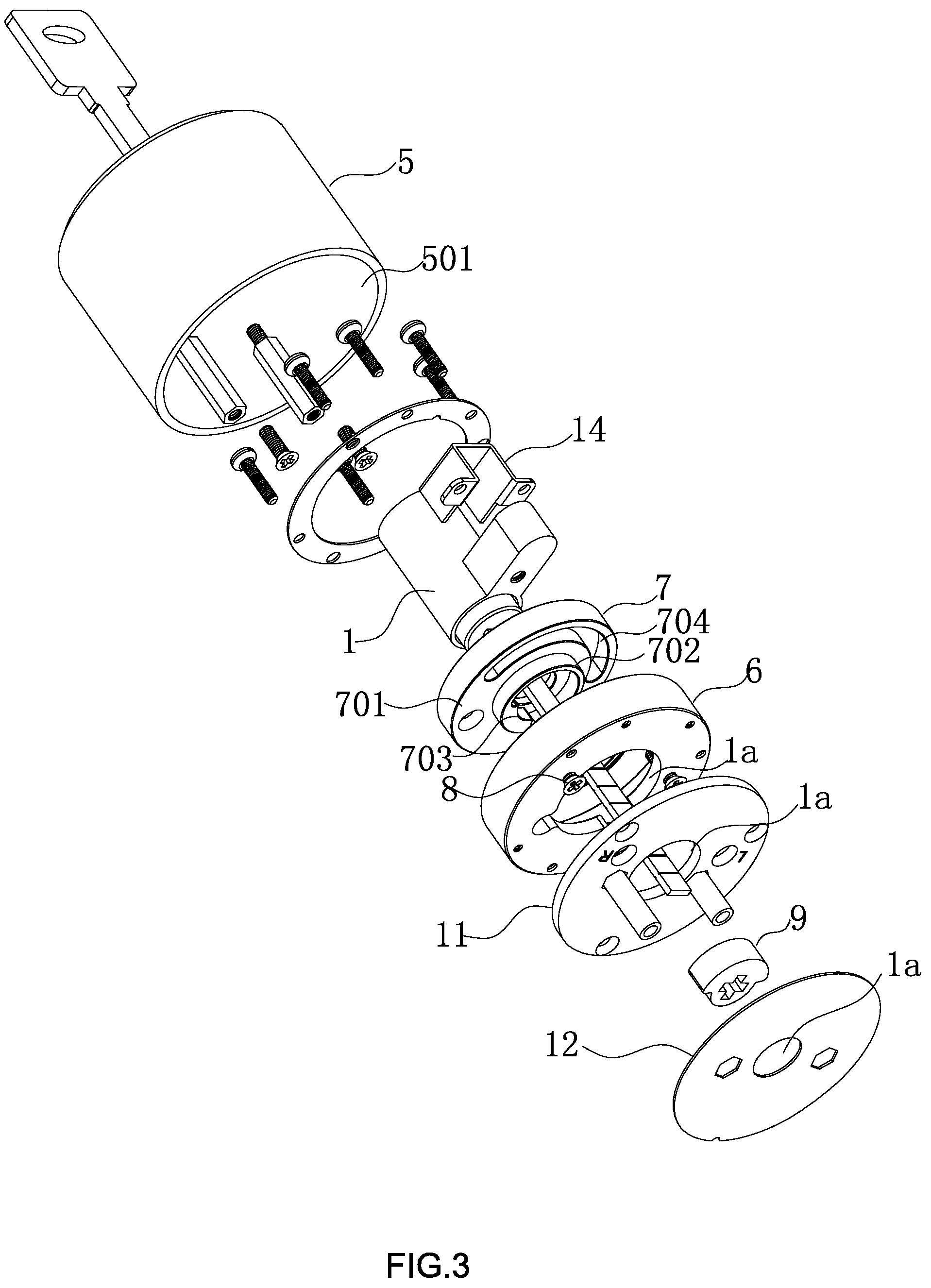 Patent US12359468 Figure 3 – Lock facilitating double-locking from outside