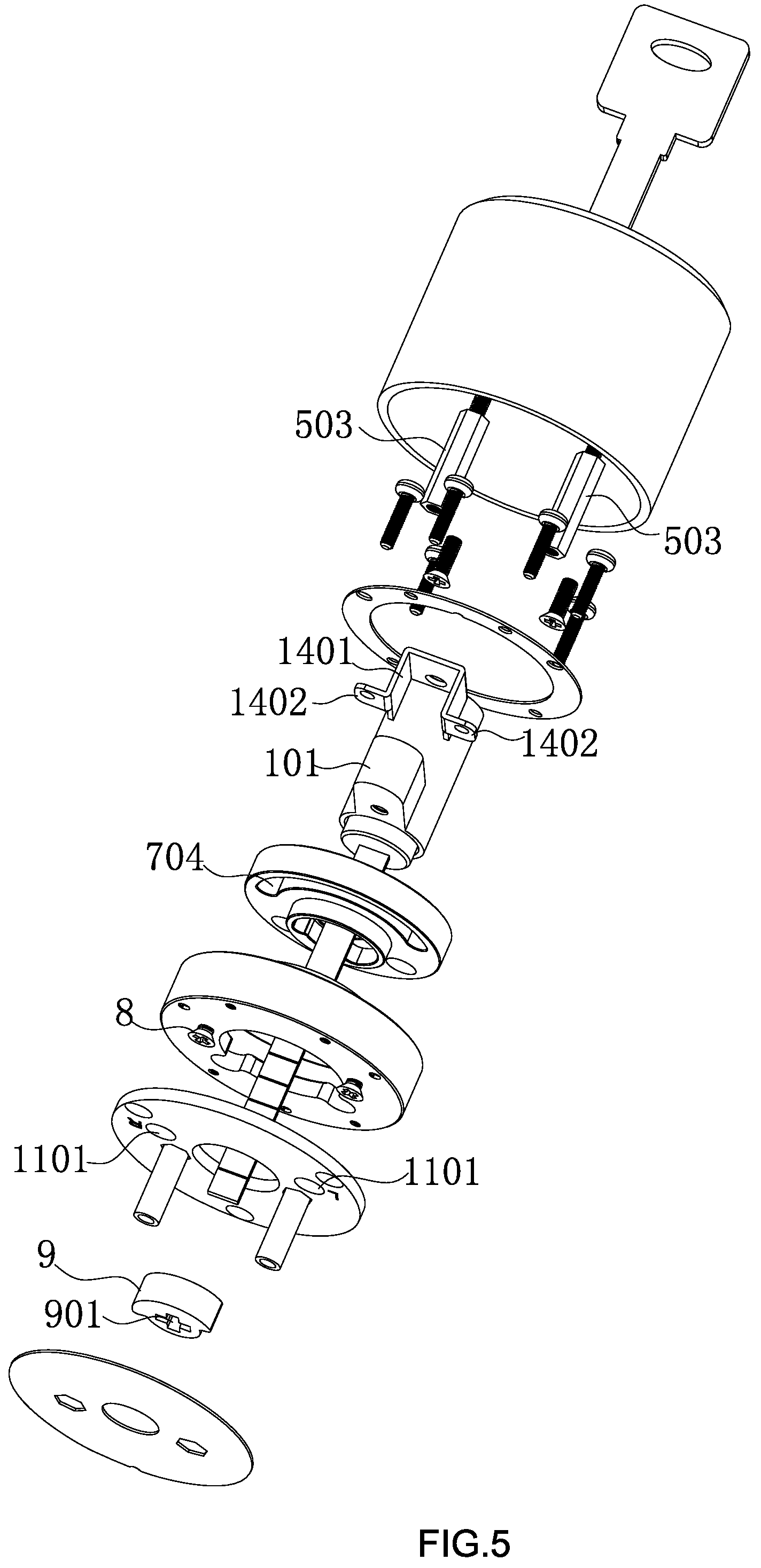 Patent US12359468 Figure 5 – Lock facilitating double-locking from outside