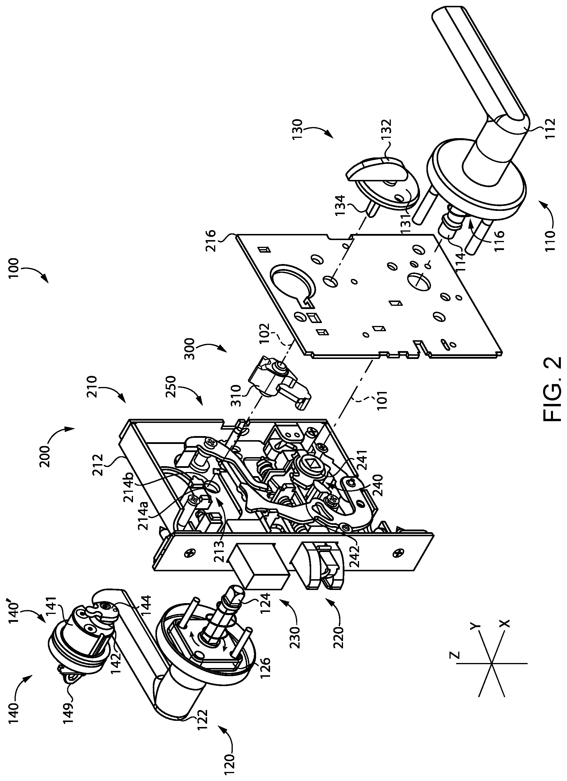 Patent US12359469 Figure 2 – Anti-barricade assembly