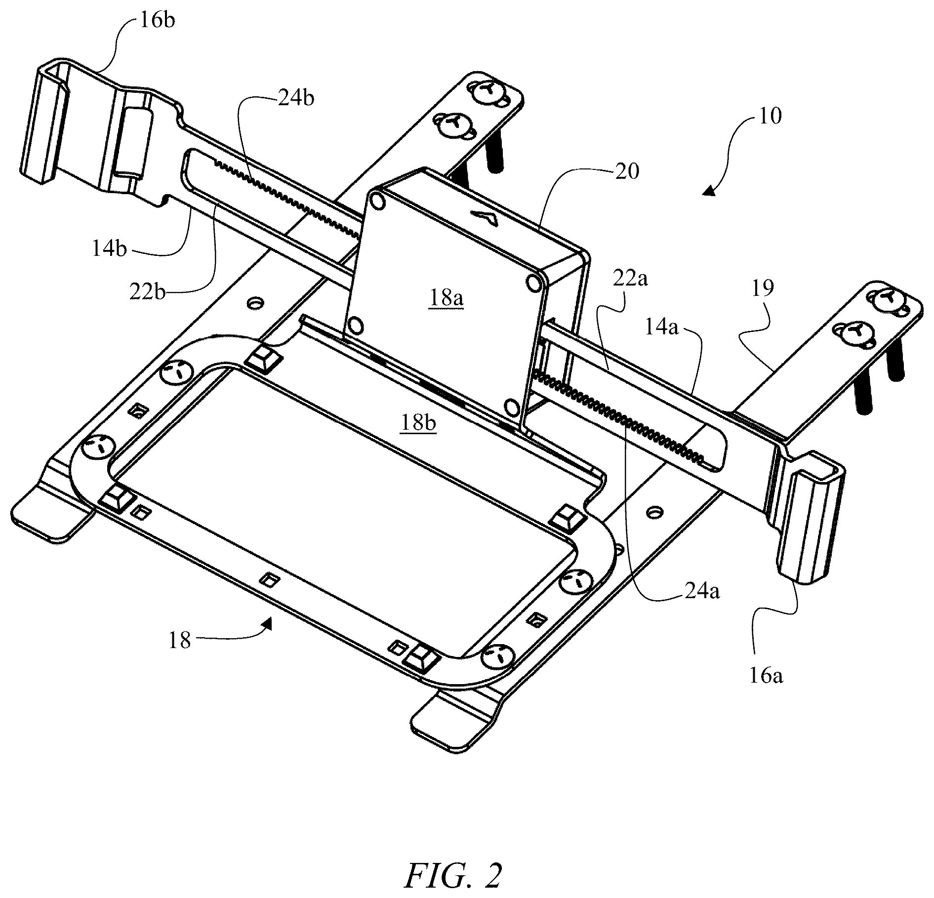 Patent US12359473 Figure 2 – Anti-theft device with electromechanically retractable locking arms