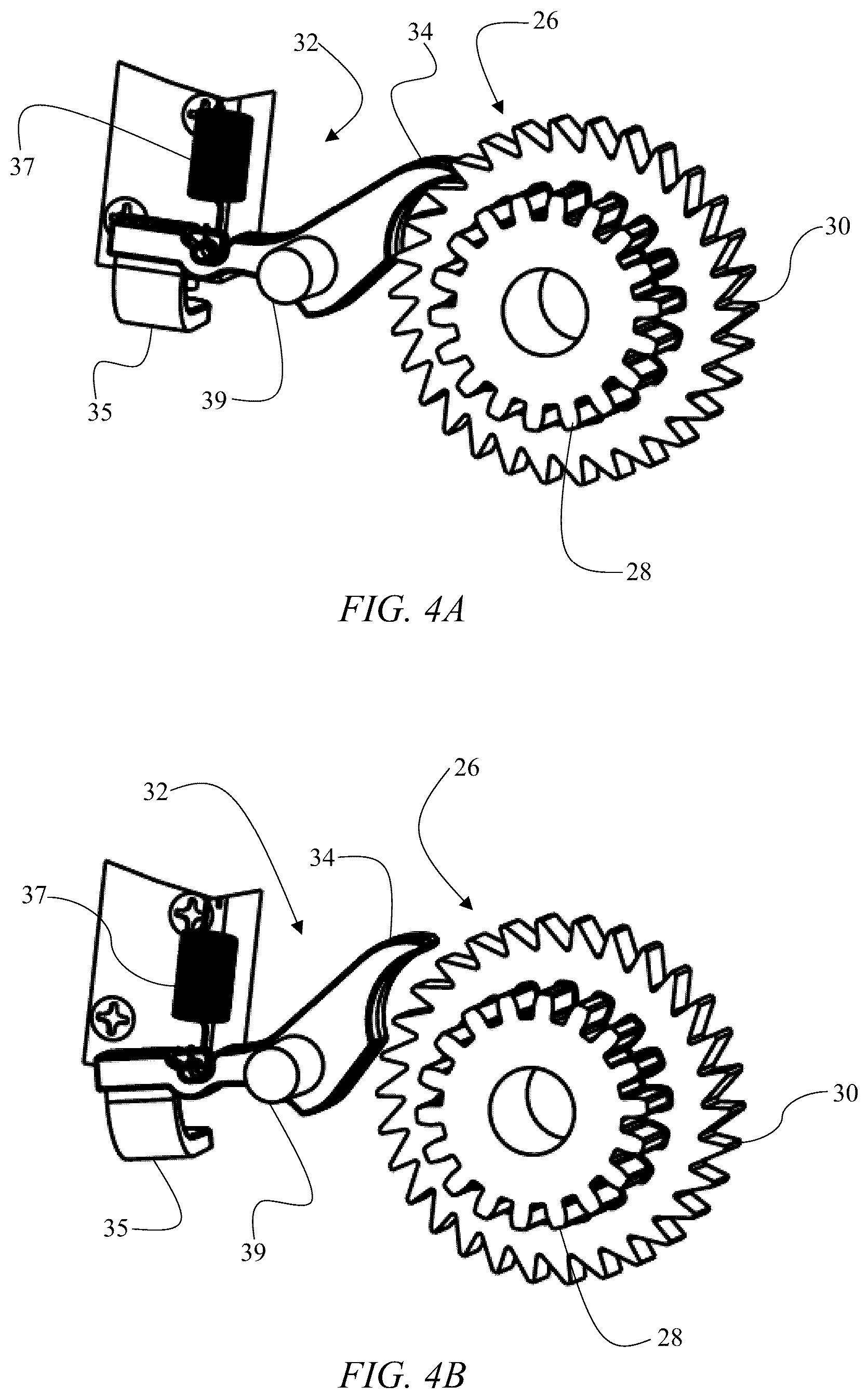Patent US12359473 Figure 4 – Anti-theft device with electromechanically retractable locking arms