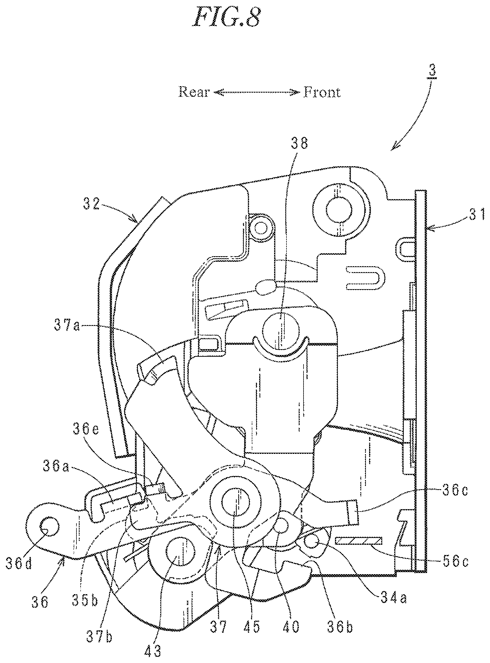 Patent US12359475 Figure 8 – Vehicle door latch device
