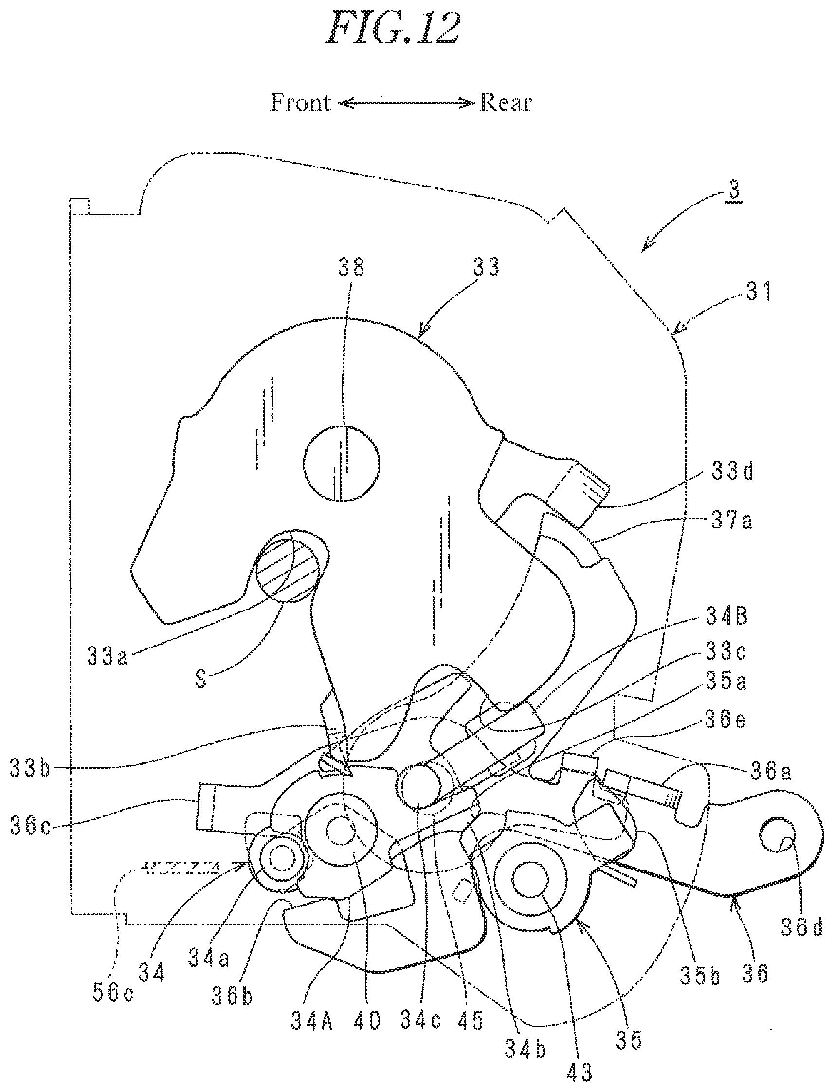 Patent US12359475 Figure 12 – Vehicle door latch device