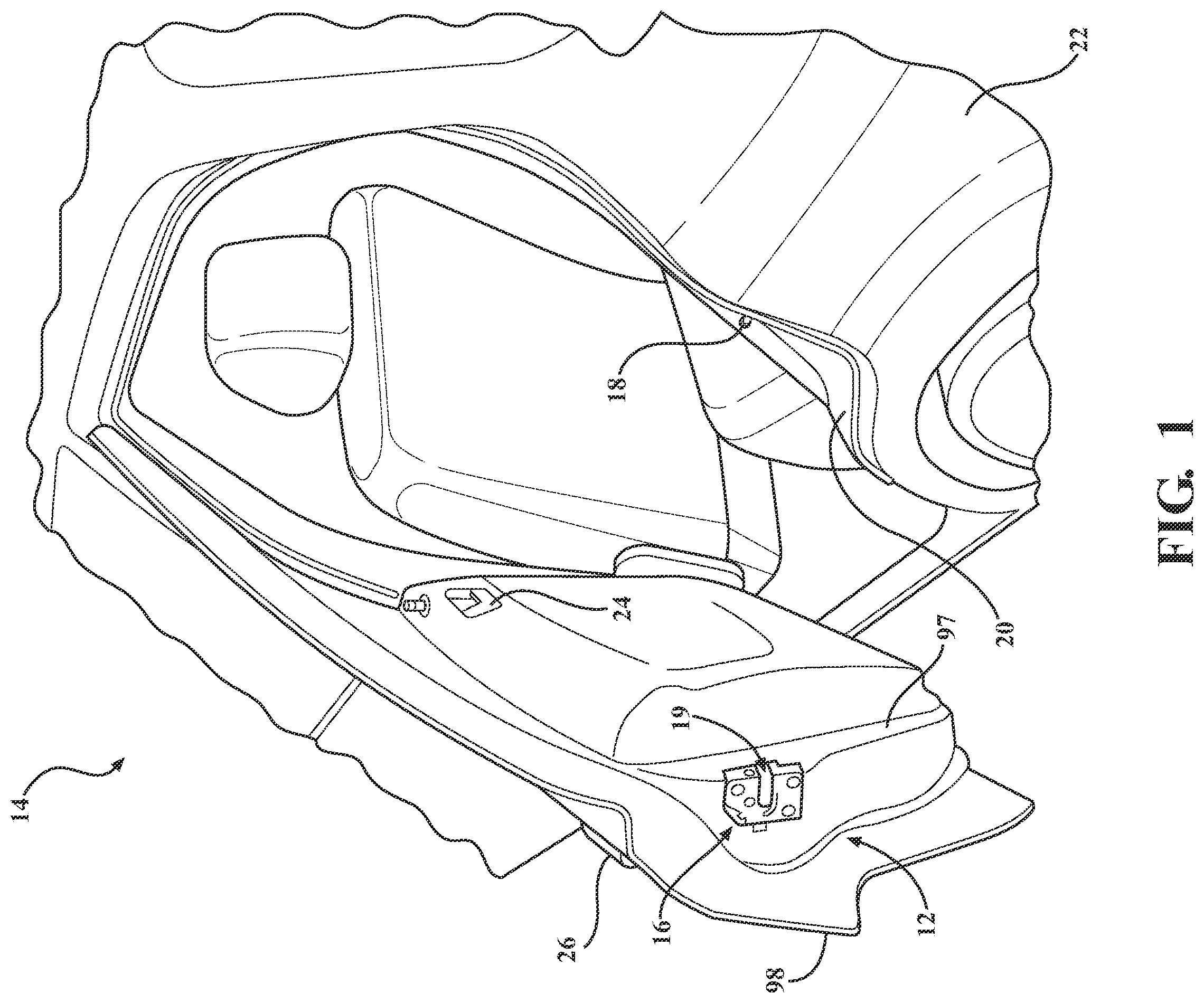 Patent US12359476 Figure 1 – Closure latch assembly with power latch release mechanism having dual drive power release actuator and multi-stage gearset