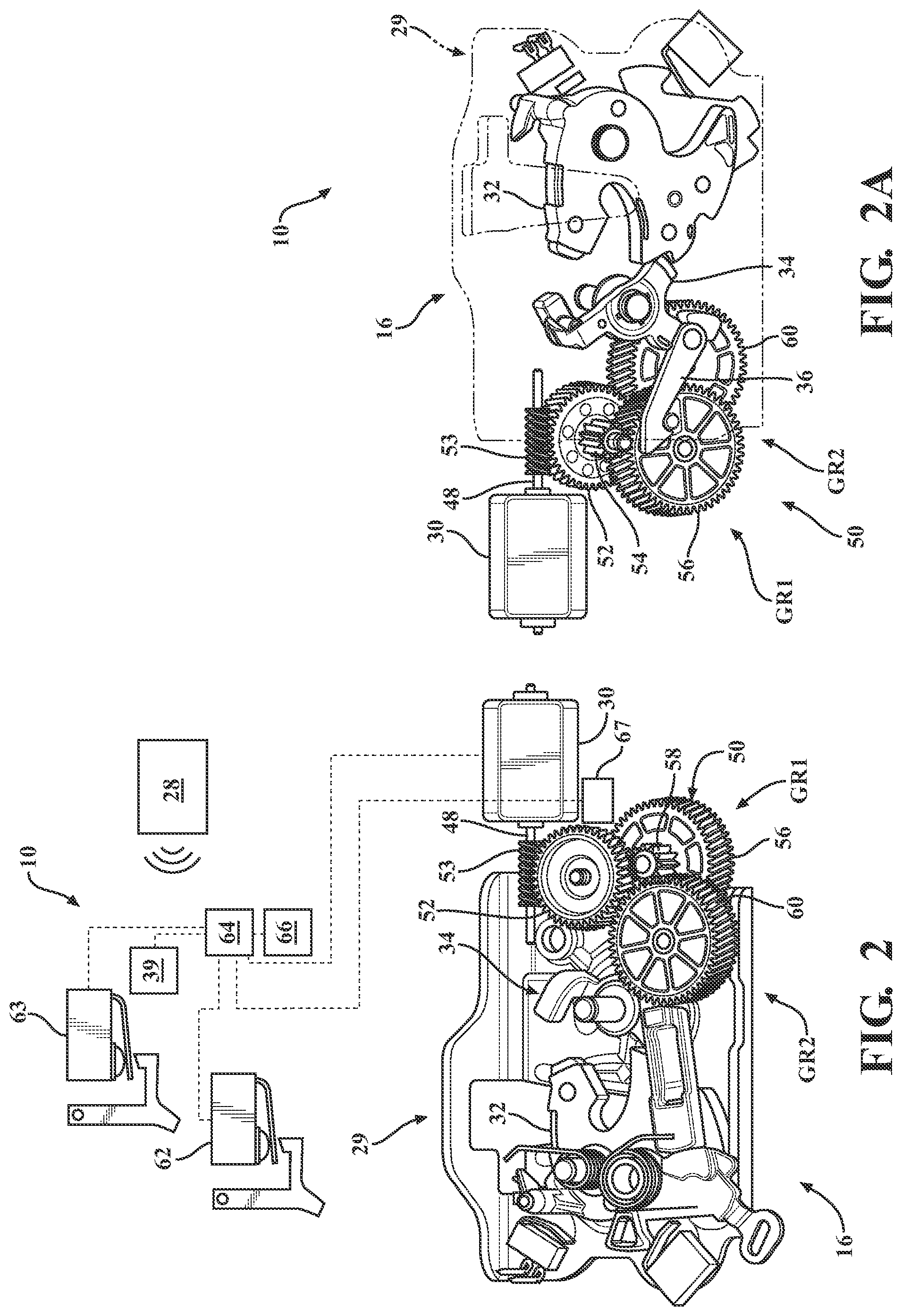 Patent US12359476 Figure 2 – Closure latch assembly with power latch release mechanism having dual drive power release actuator and multi-stage gearset