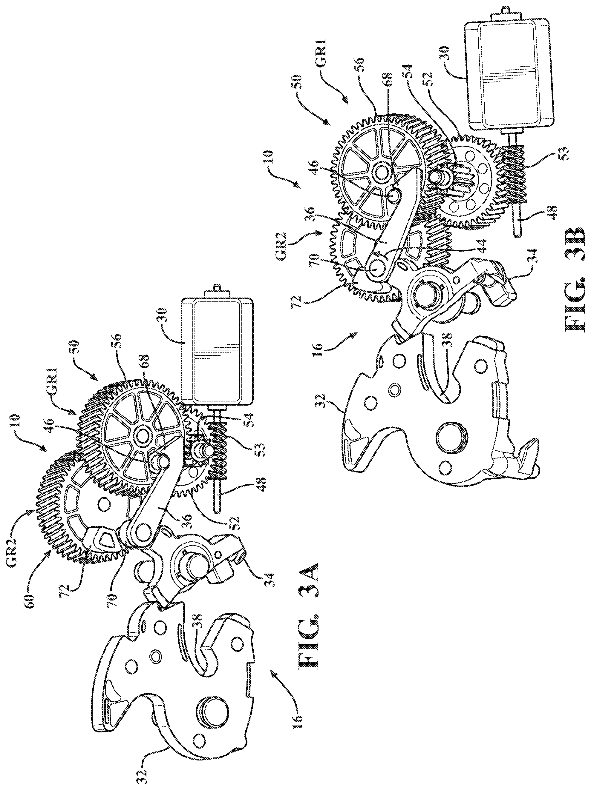 Patent US12359476 Figure 3 – Closure latch assembly with power latch release mechanism having dual drive power release actuator and multi-stage gearset