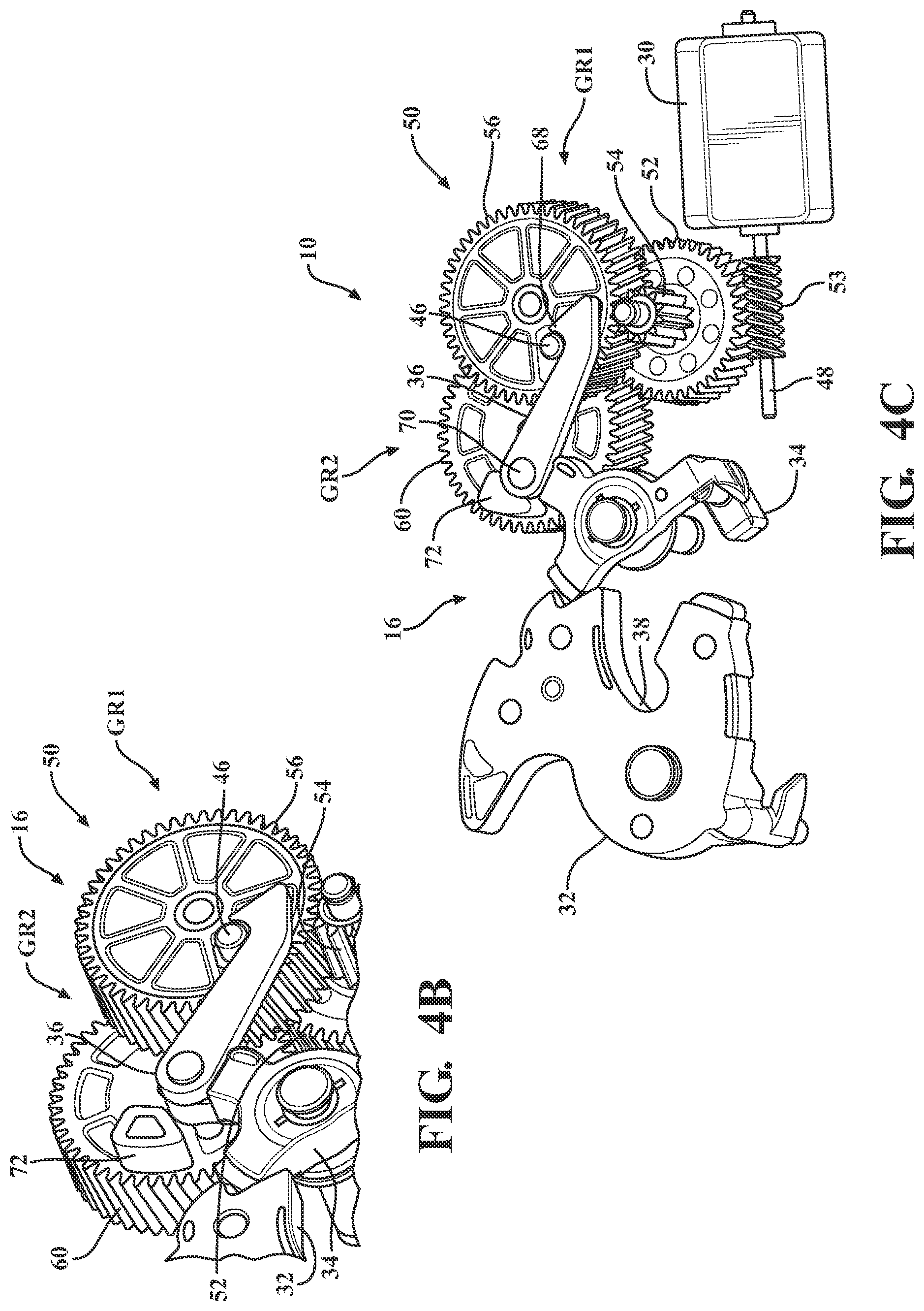 Patent US12359476 Figure 5 – Closure latch assembly with power latch release mechanism having dual drive power release actuator and multi-stage gearset