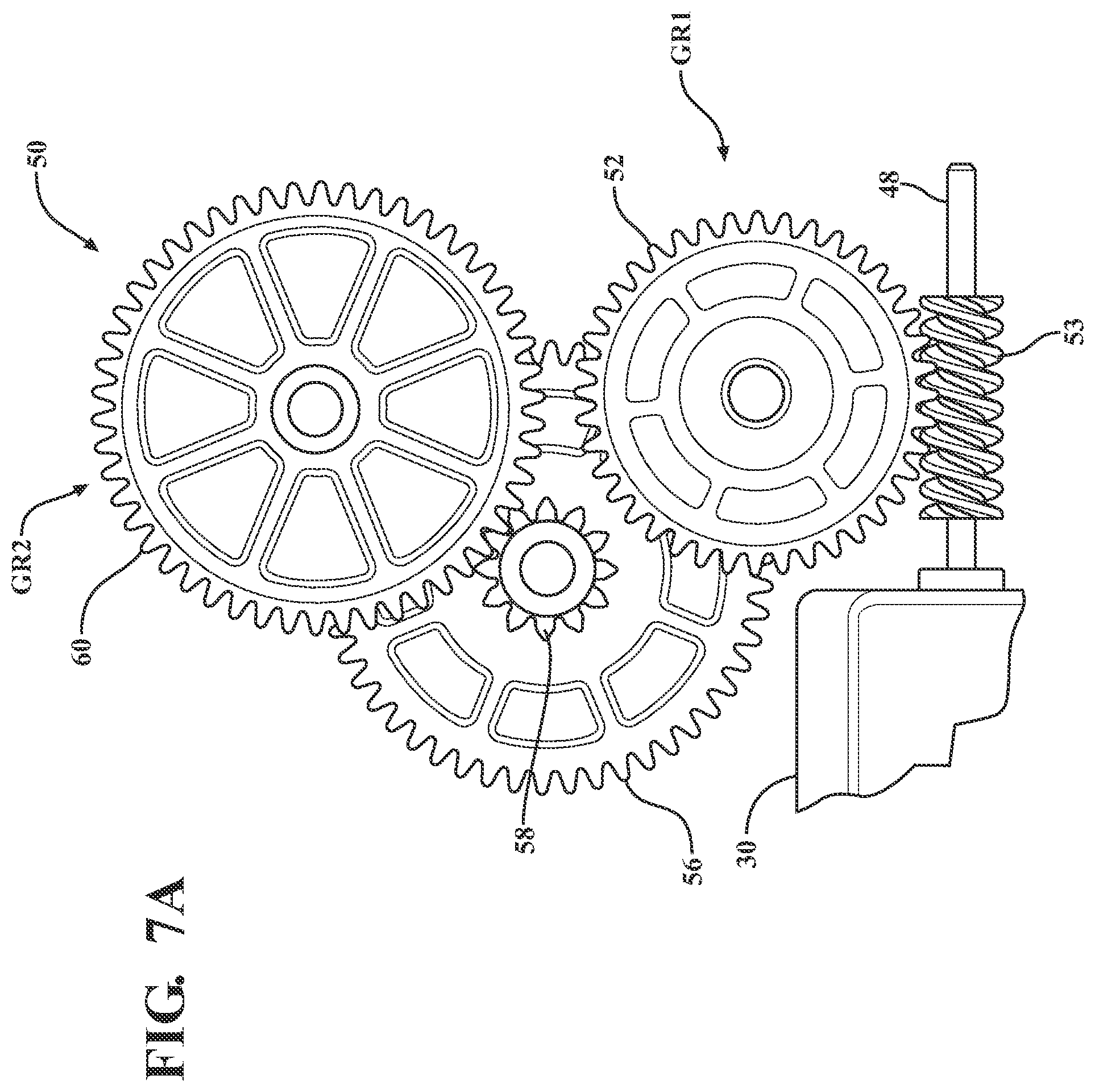 Patent US12359476 Figure 9 – Closure latch assembly with power latch release mechanism having dual drive power release actuator and multi-stage gearset