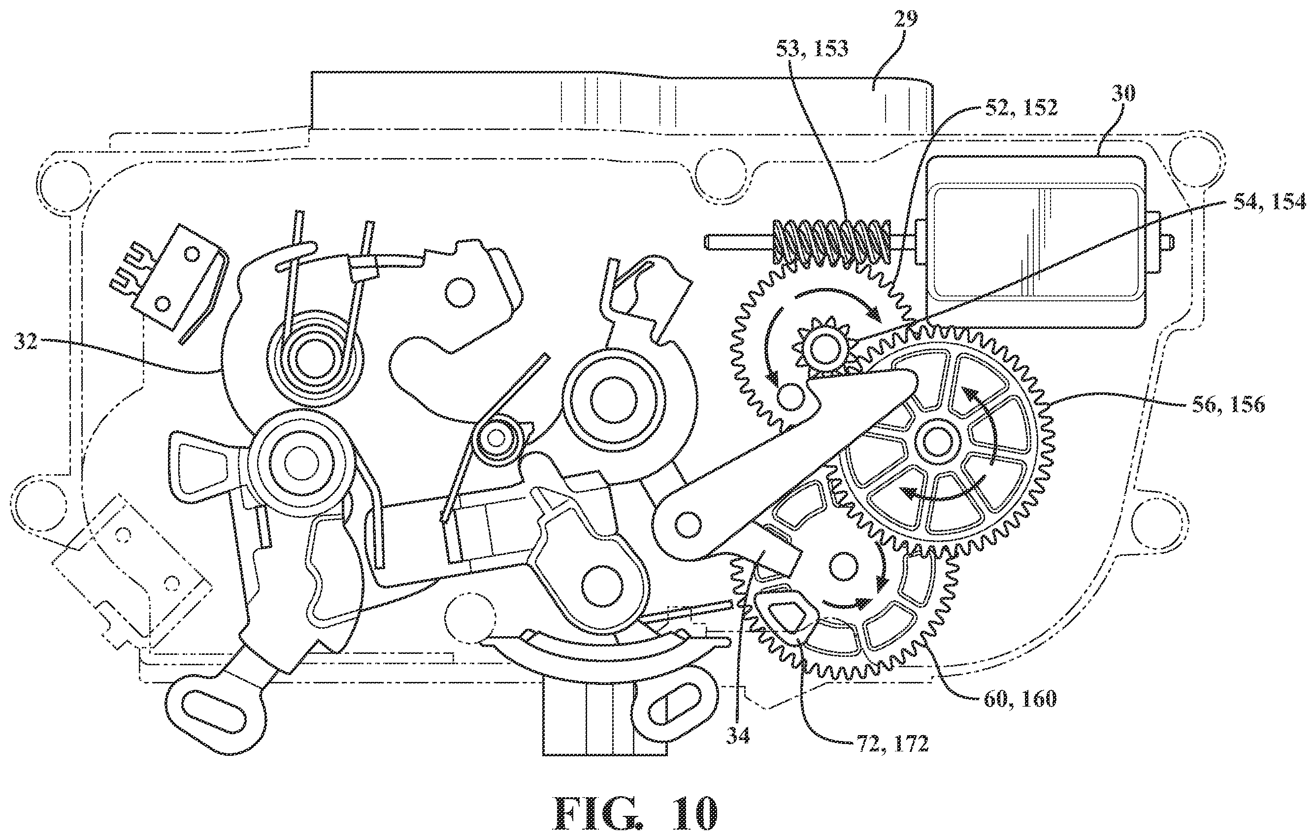 Patent US12359476 Figure 12 – Closure latch assembly with power latch release mechanism having dual drive power release actuator and multi-stage gearset