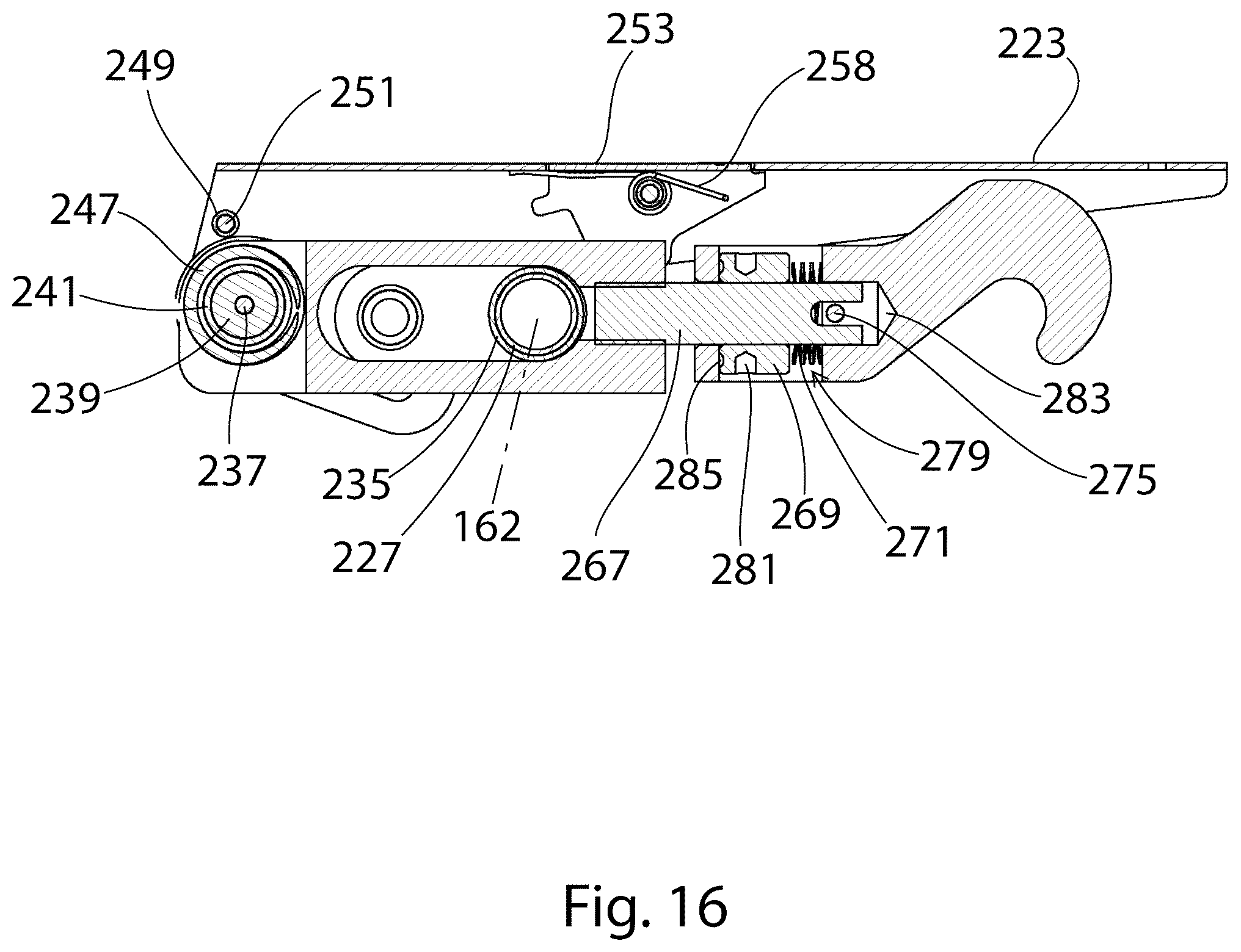 Patent US12359479 Figure 15 – Hook latch with adjustable throw