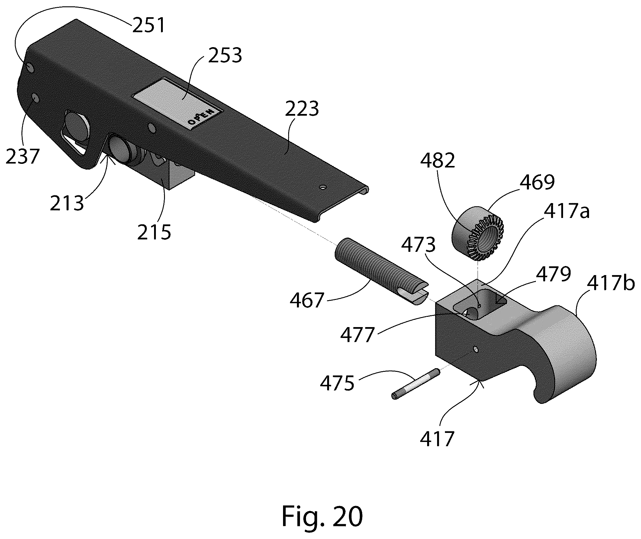 Patent US12359479 Figure 19 – Hook latch with adjustable throw