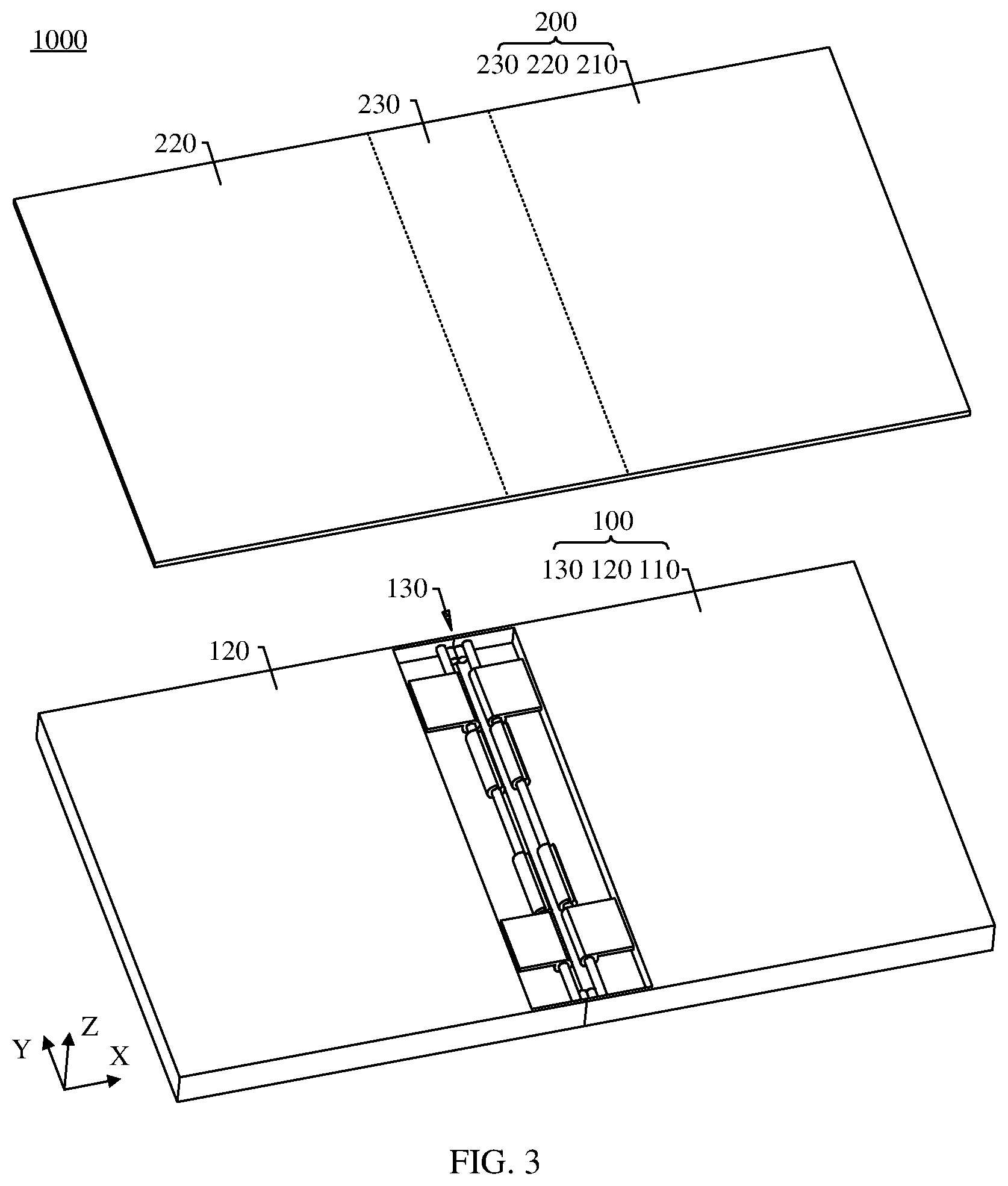 Patent US12359485 Figure 3 – Damping assembly, rotating mechanism, and foldable terminal