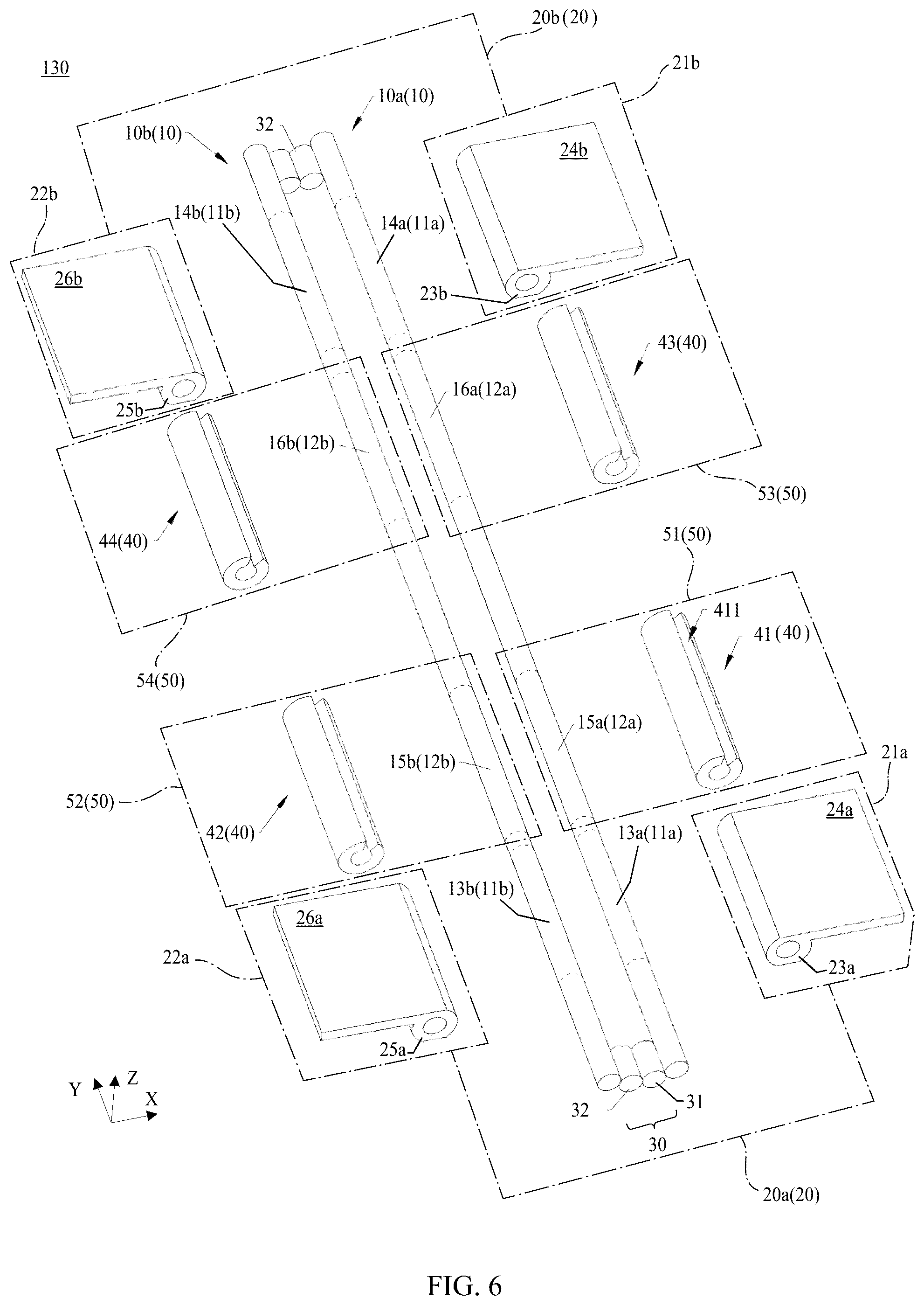 Patent US12359485 Figure 6 – Damping assembly, rotating mechanism, and foldable terminal
