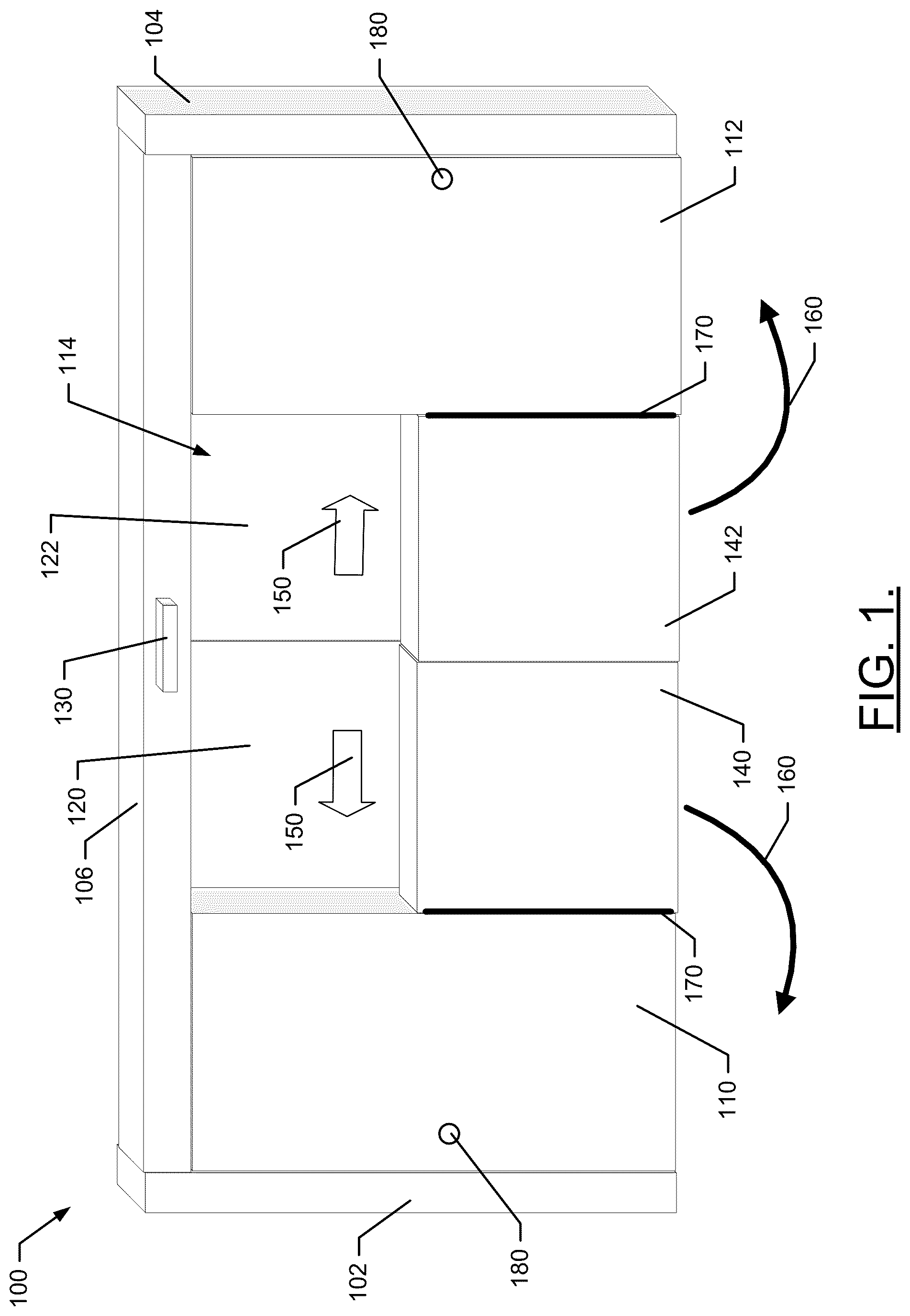 Patent US12359494 Figure 1 – Automatic door with a hinged swinging partial door
