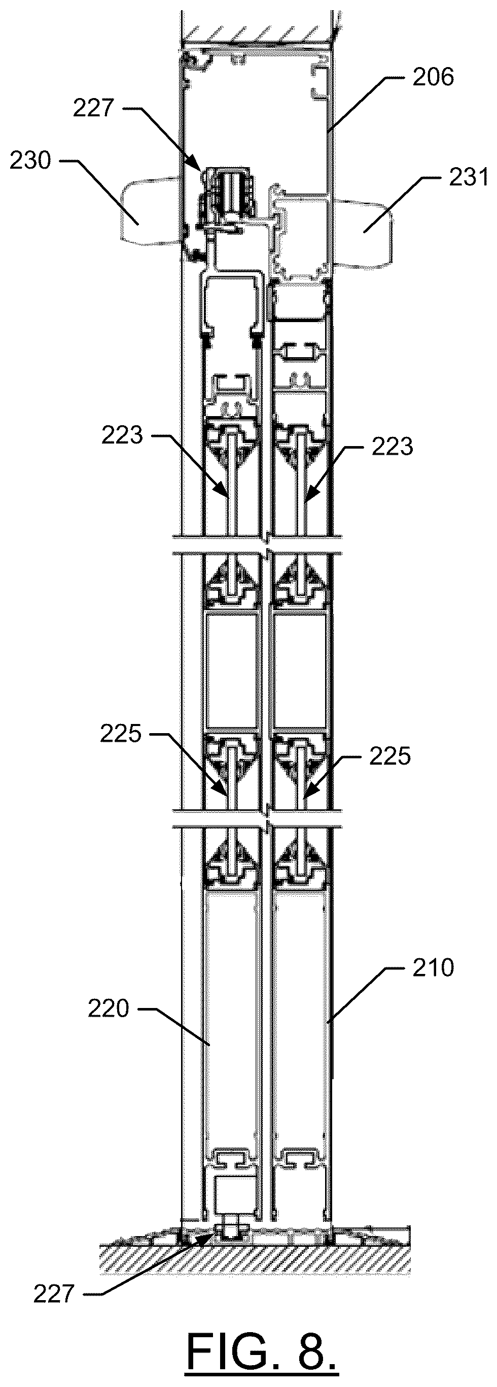 Patent US12359494 Figure 8 – Automatic door with a hinged swinging partial door