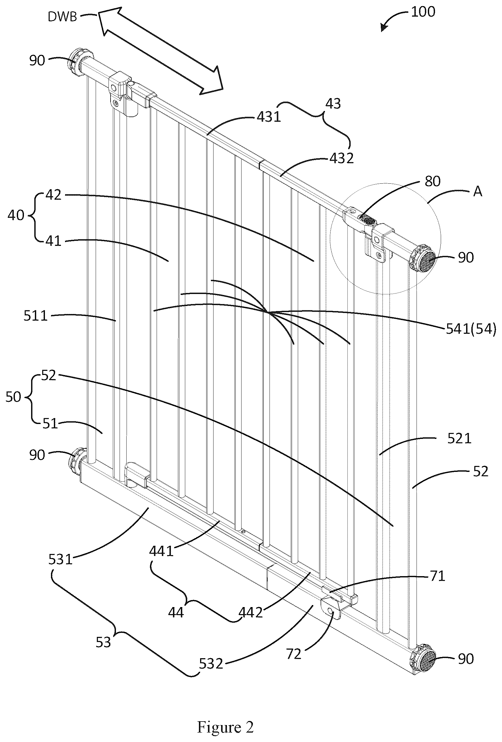 Patent US12359497 Figure 2 – Barrier system with independent fence and gate modules