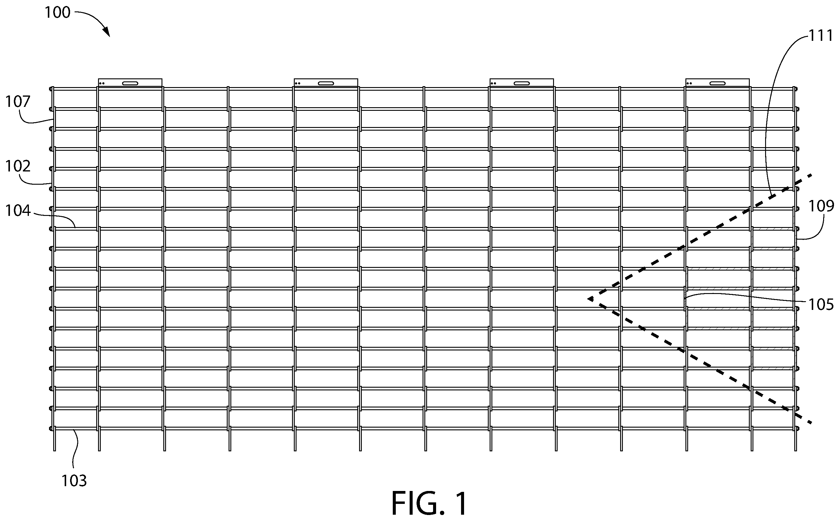 Patent US12359500 Figure 1 – Replacement link for a rolling grill enclosure and method thereof