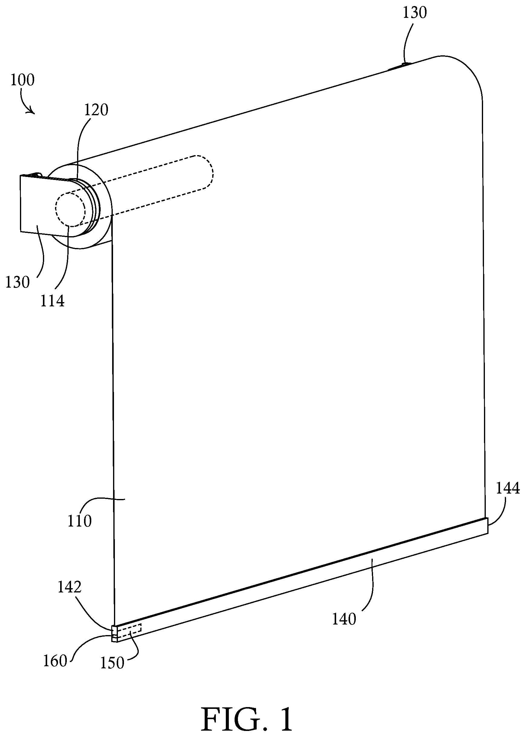 Patent US12359504 Figure 1 – Motorized roller shade having a smart hembar