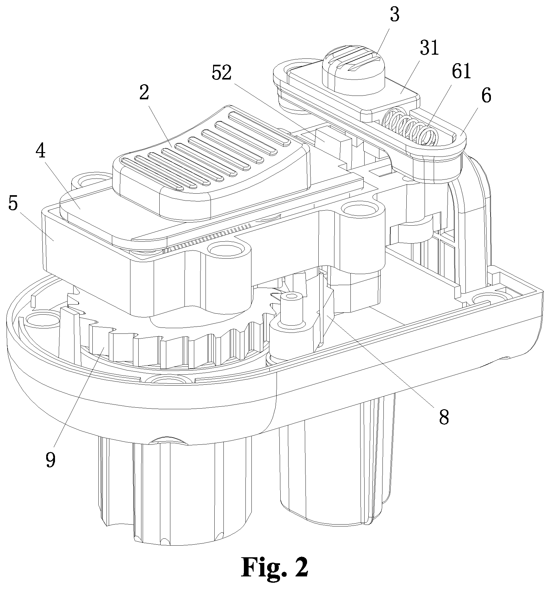 Patent US12359505 Figure 2 – Locking head apparatus of dual automatic locking protective door bar