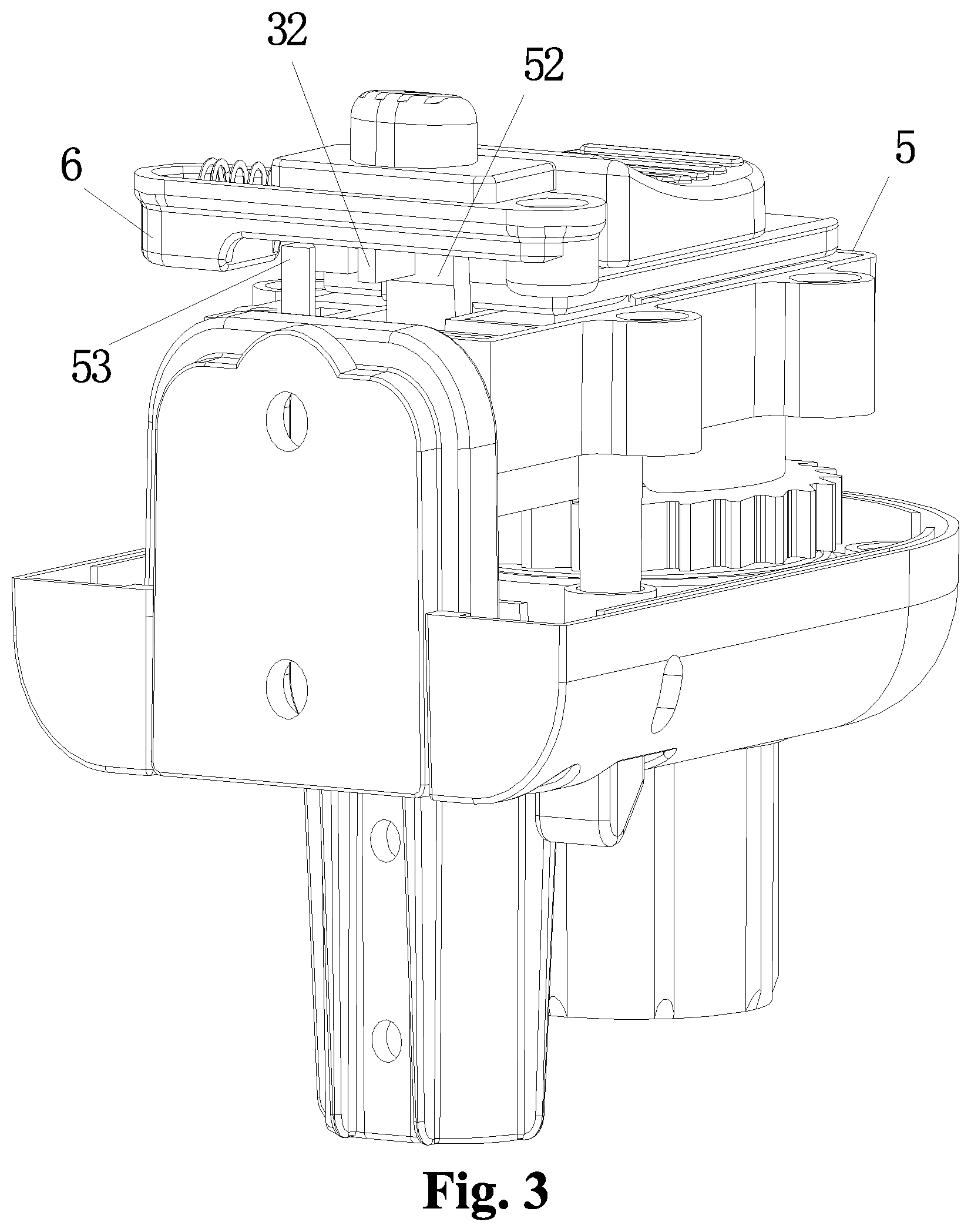 Patent US12359505 Figure 3 – Locking head apparatus of dual automatic locking protective door bar