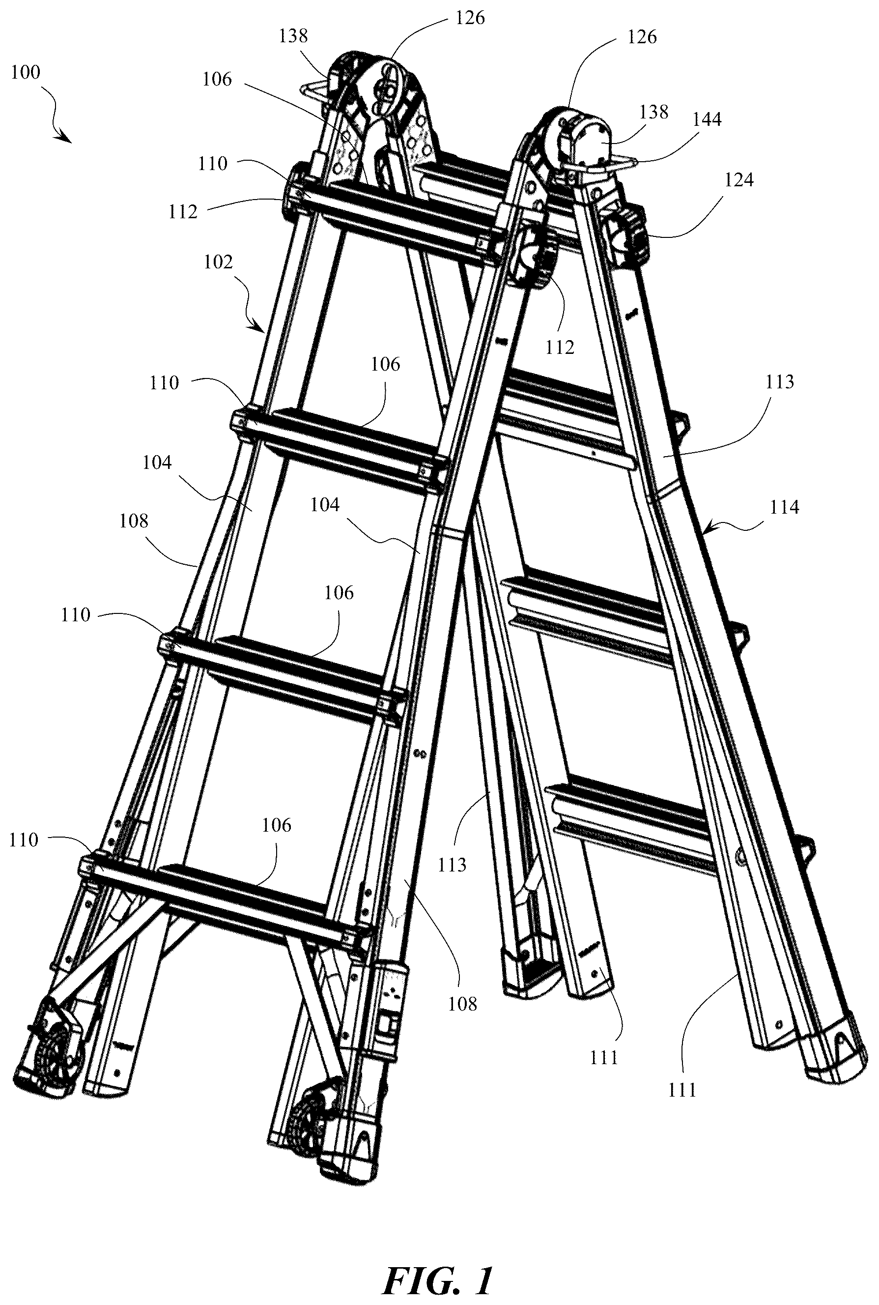 Patent US12359506 Figure 1 – Multifunction button for ladder adjustment