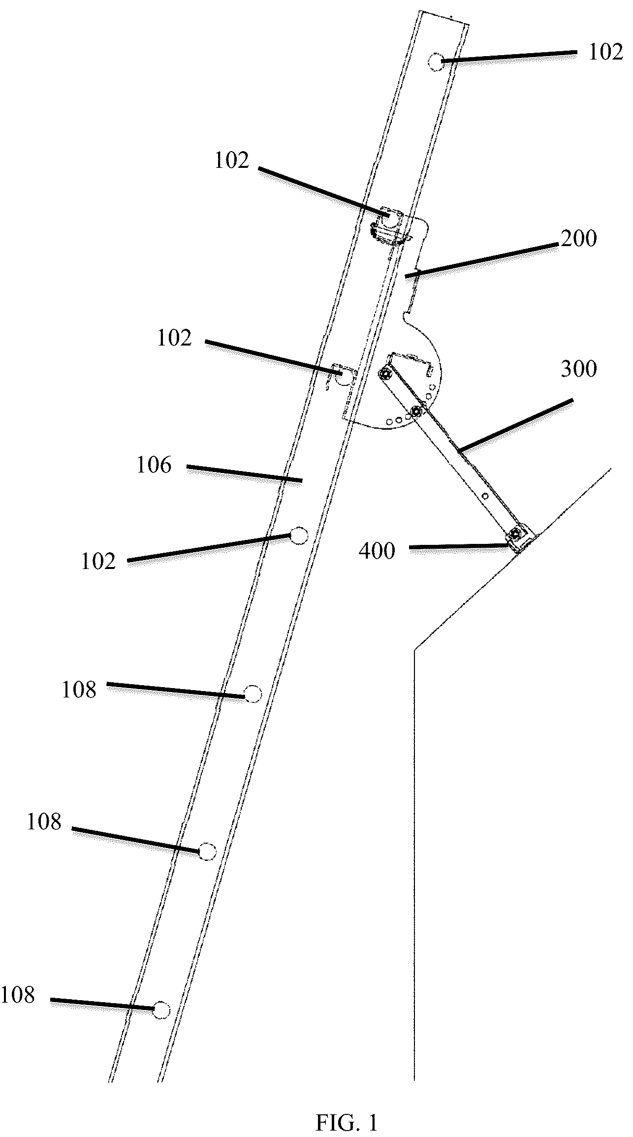 Patent US12359509 Figure 1 – Adjustable standoff for platform hoist