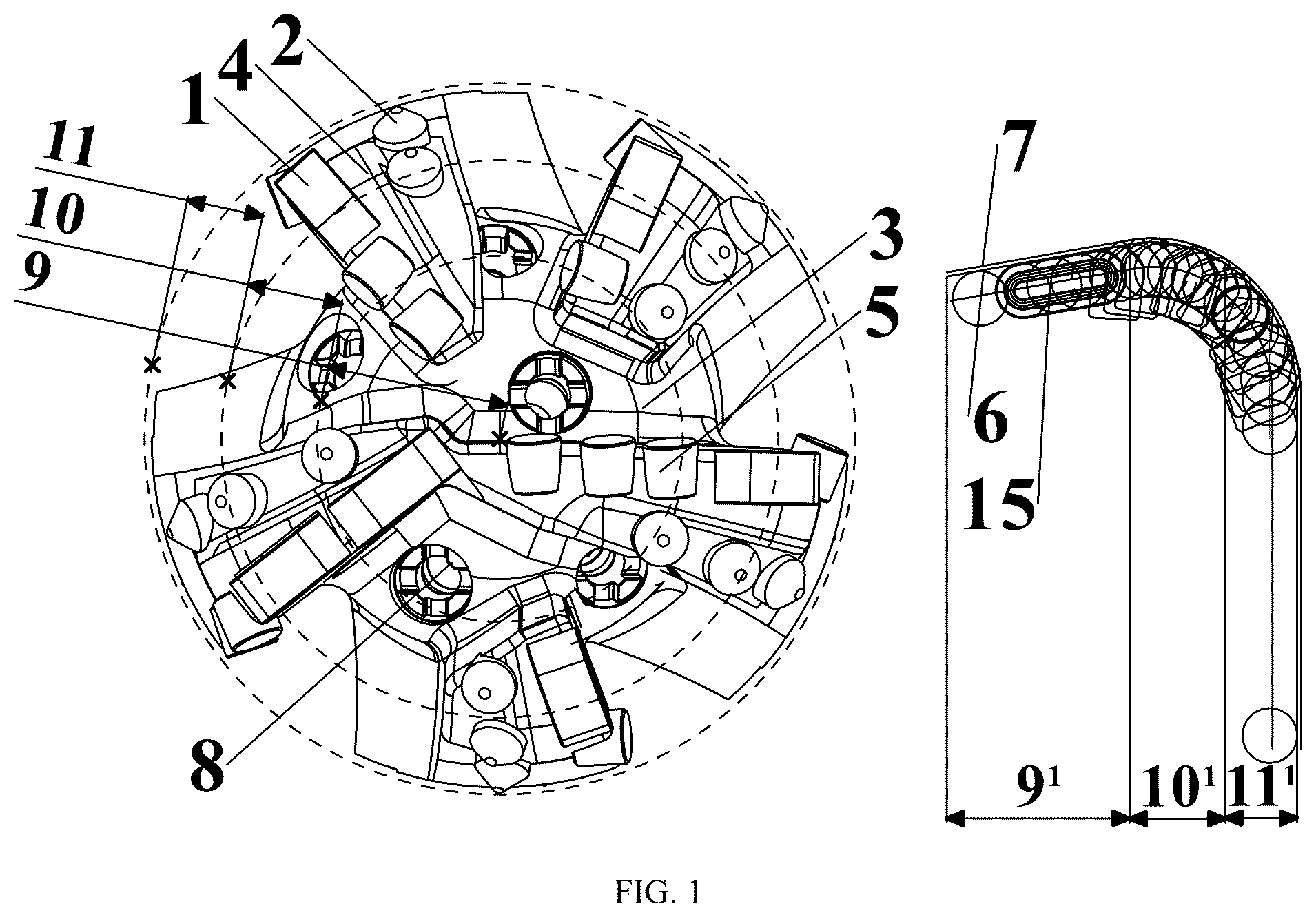 Patent US12359510 Figure 1 – Bit cutting structure and PDC bit for highly abrasive formations