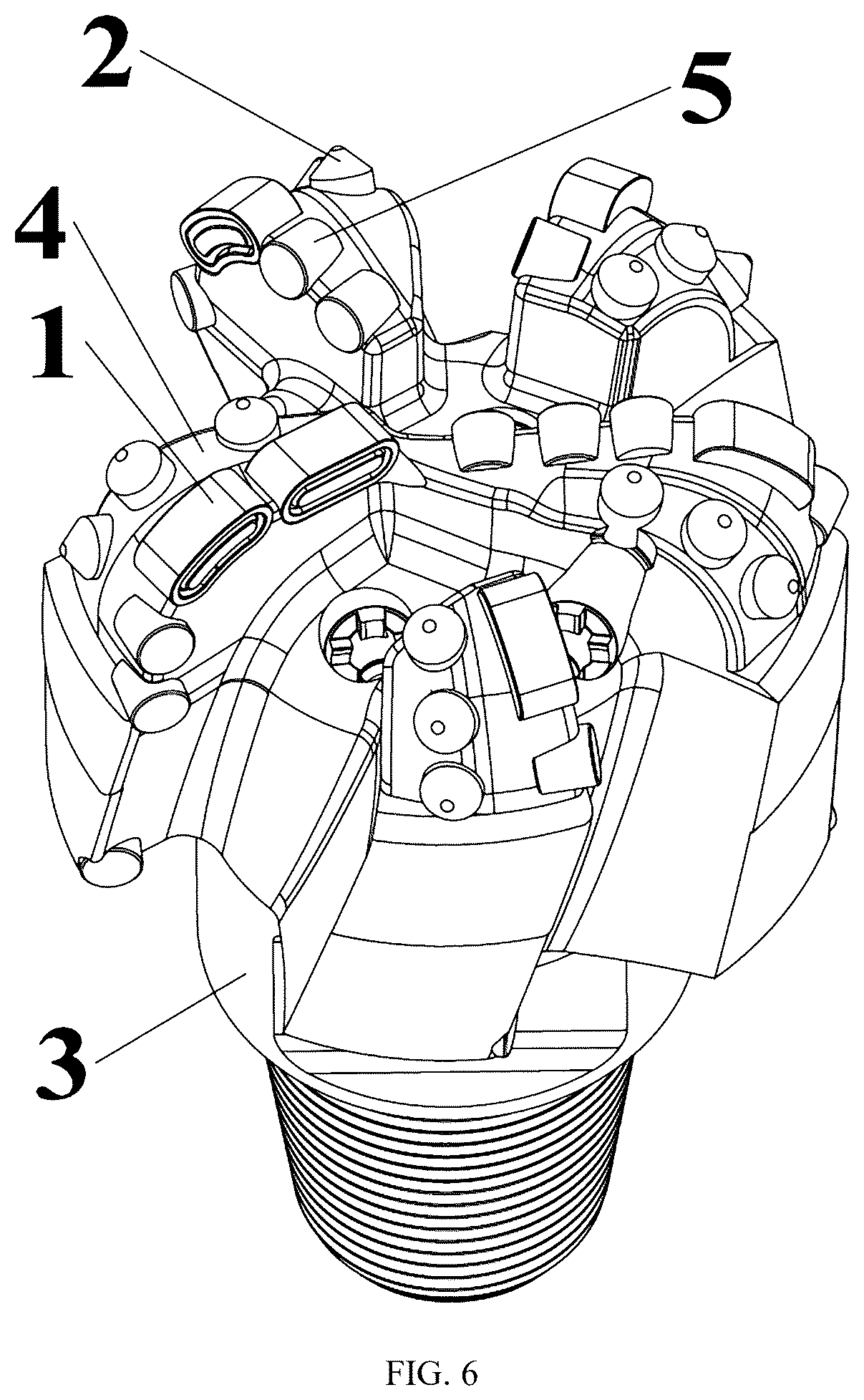 Patent US12359510 Figure 6 – Bit cutting structure and PDC bit for highly abrasive formations