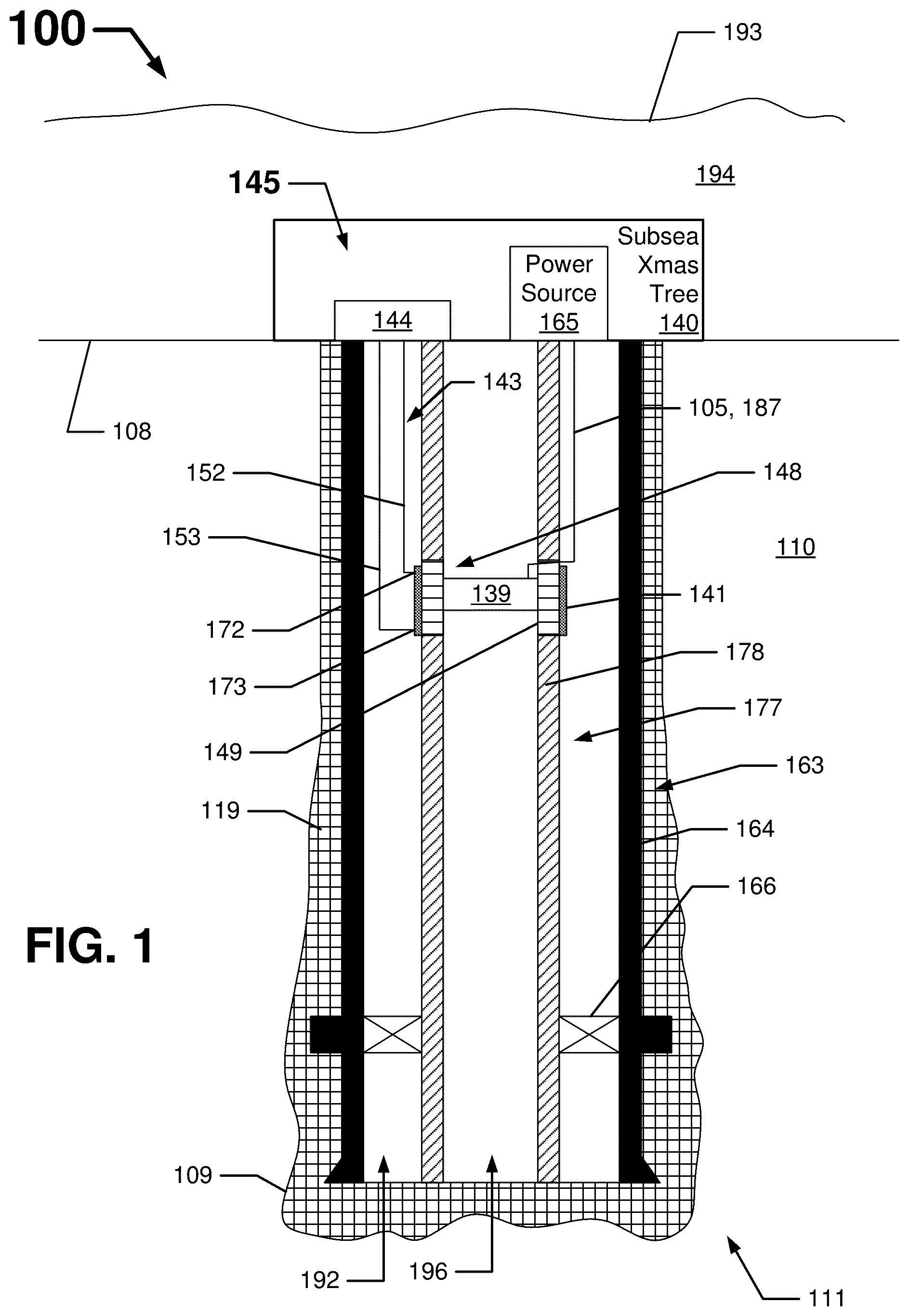 Patent US12359536 Figure 1 – Subsea heat removal system