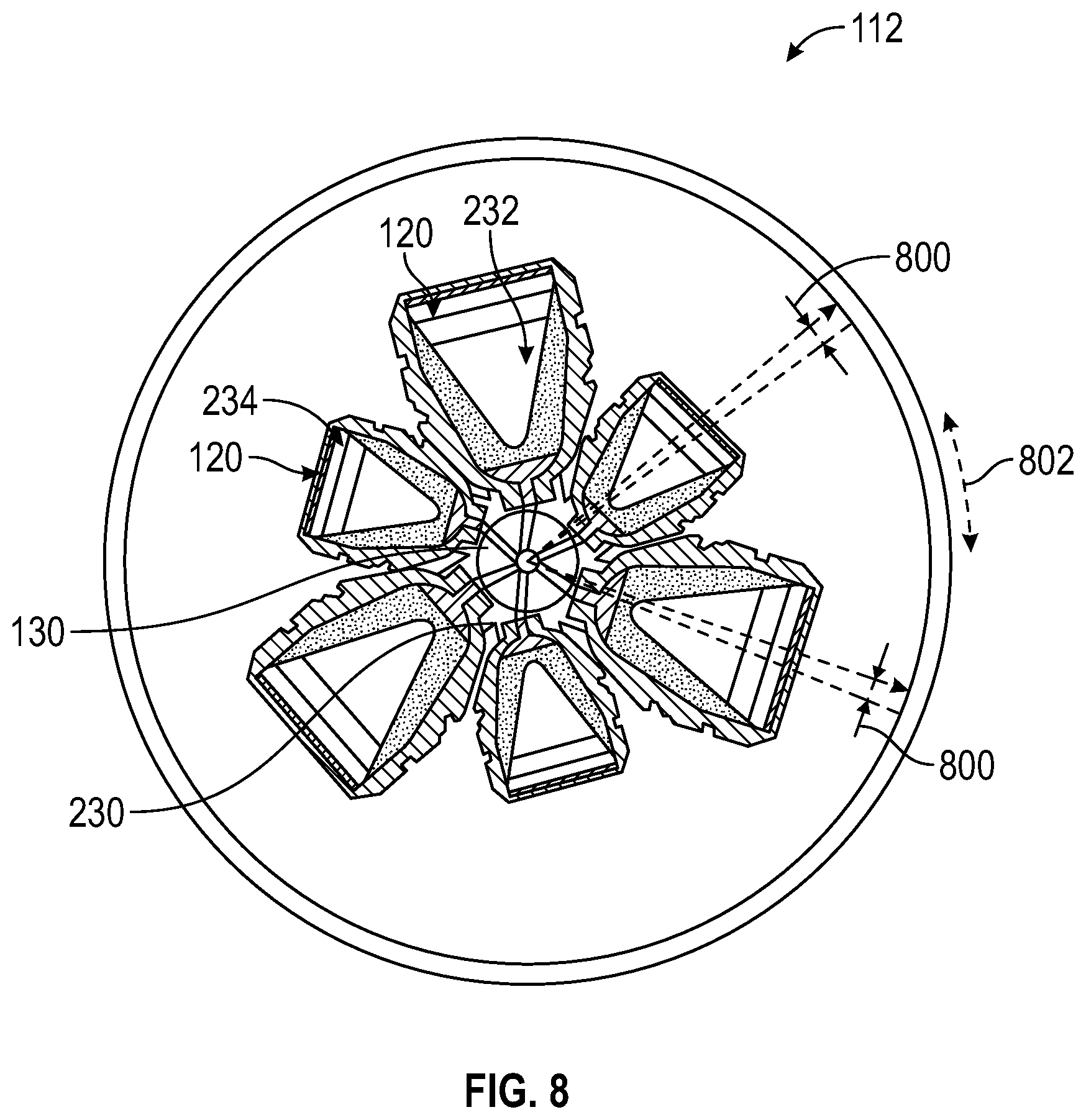 Patent US12359541 Figure 8 – Interstitial spacing of perforating system
