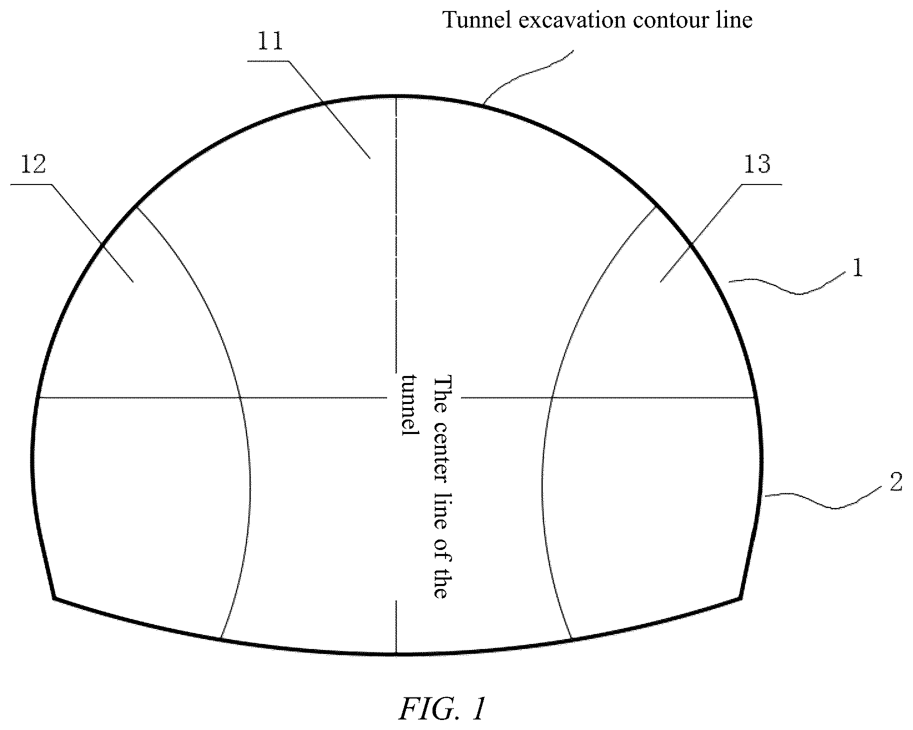 Patent US12359567 Figure 1 – Blast hole arrangement structure used for blasting for rheological soft-weak surrounding rock tunnel and construction method for rheological soft-weak surrounding rock tunnel