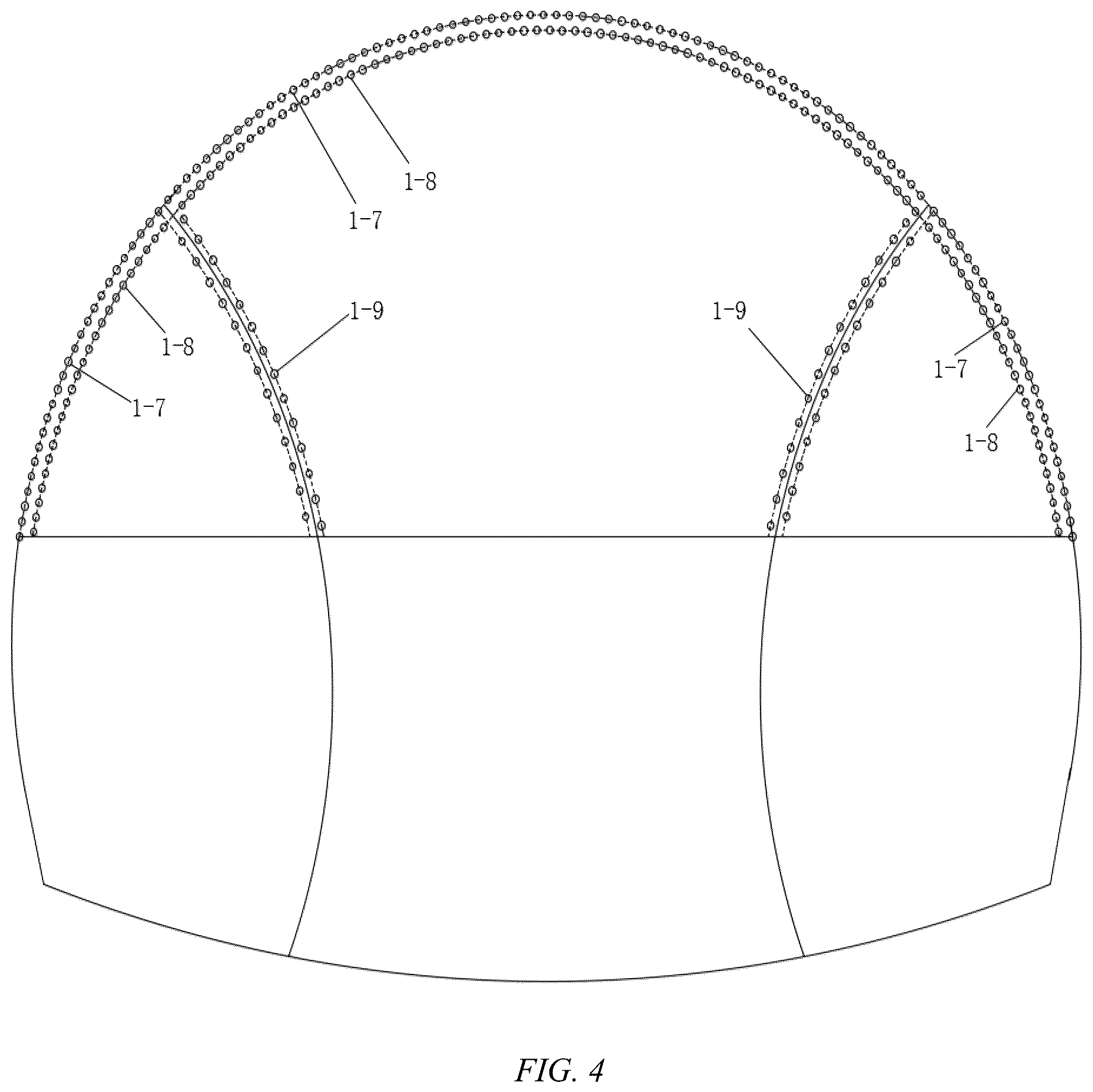 Patent US12359567 Figure 4 – Blast hole arrangement structure used for blasting for rheological soft-weak surrounding rock tunnel and construction method for rheological soft-weak surrounding rock tunnel
