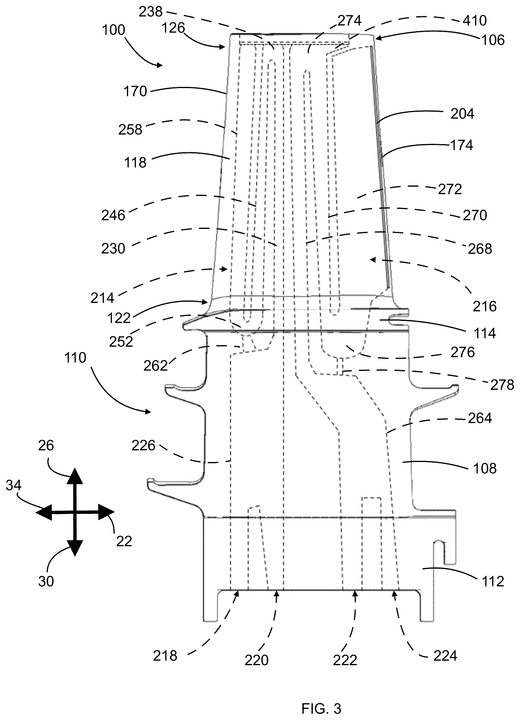 Patent US12359569 Figure 3 – Turbine blade tip cooling hole supply plenum