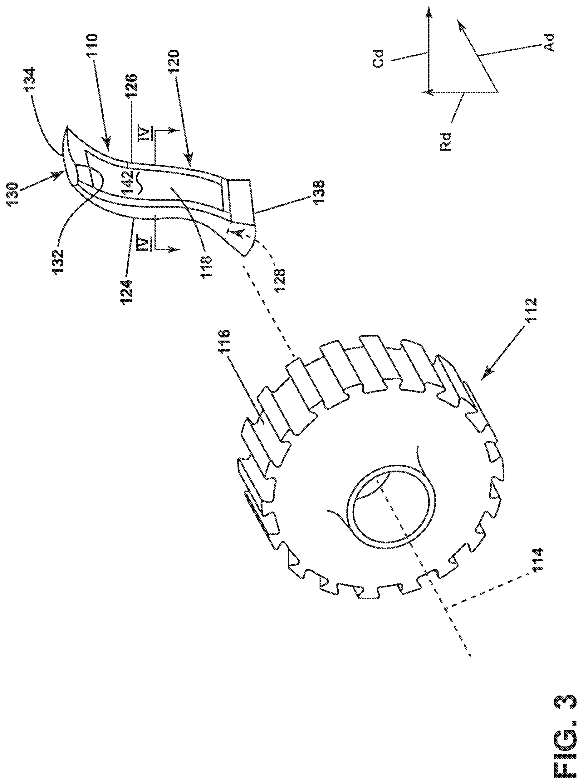 Patent US12359570 Figure 3 – Composite airfoil assembly for a turbine engine