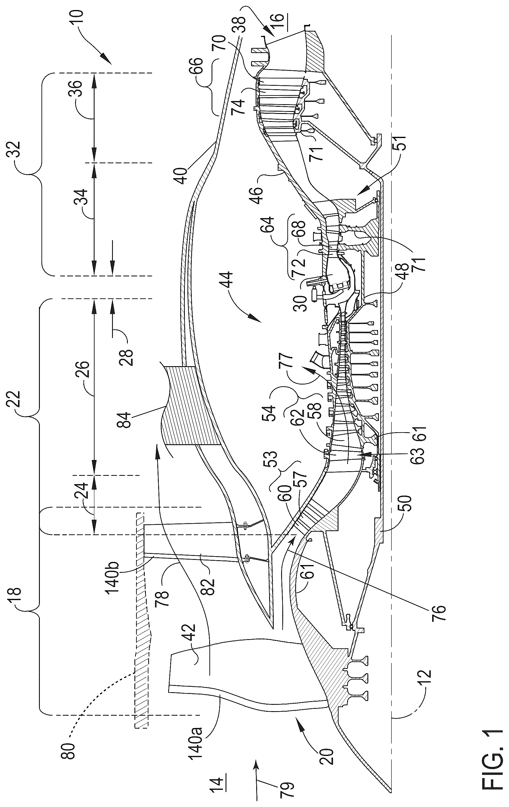 Patent US12359572 — Turbine engine with composite airfoils — Figure 1