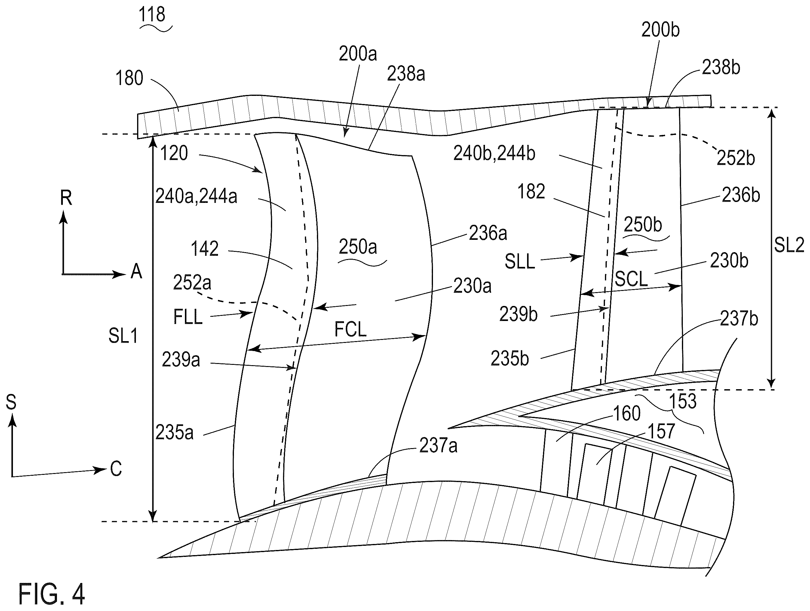 Patent US12359572 Figure 4 – Turbine engine with composite airfoils