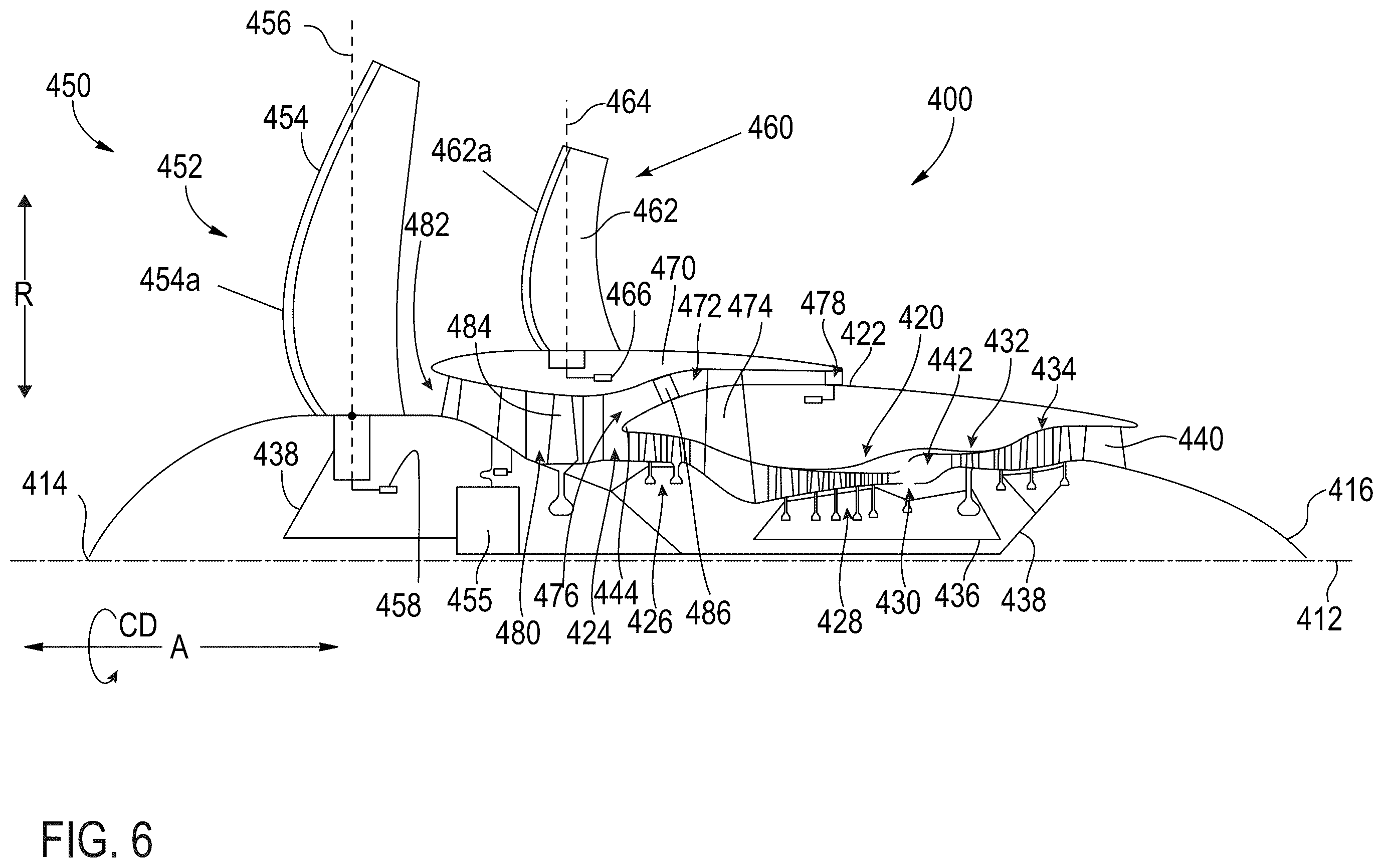 Patent US12359572 Figure 6 – Turbine engine with composite airfoils