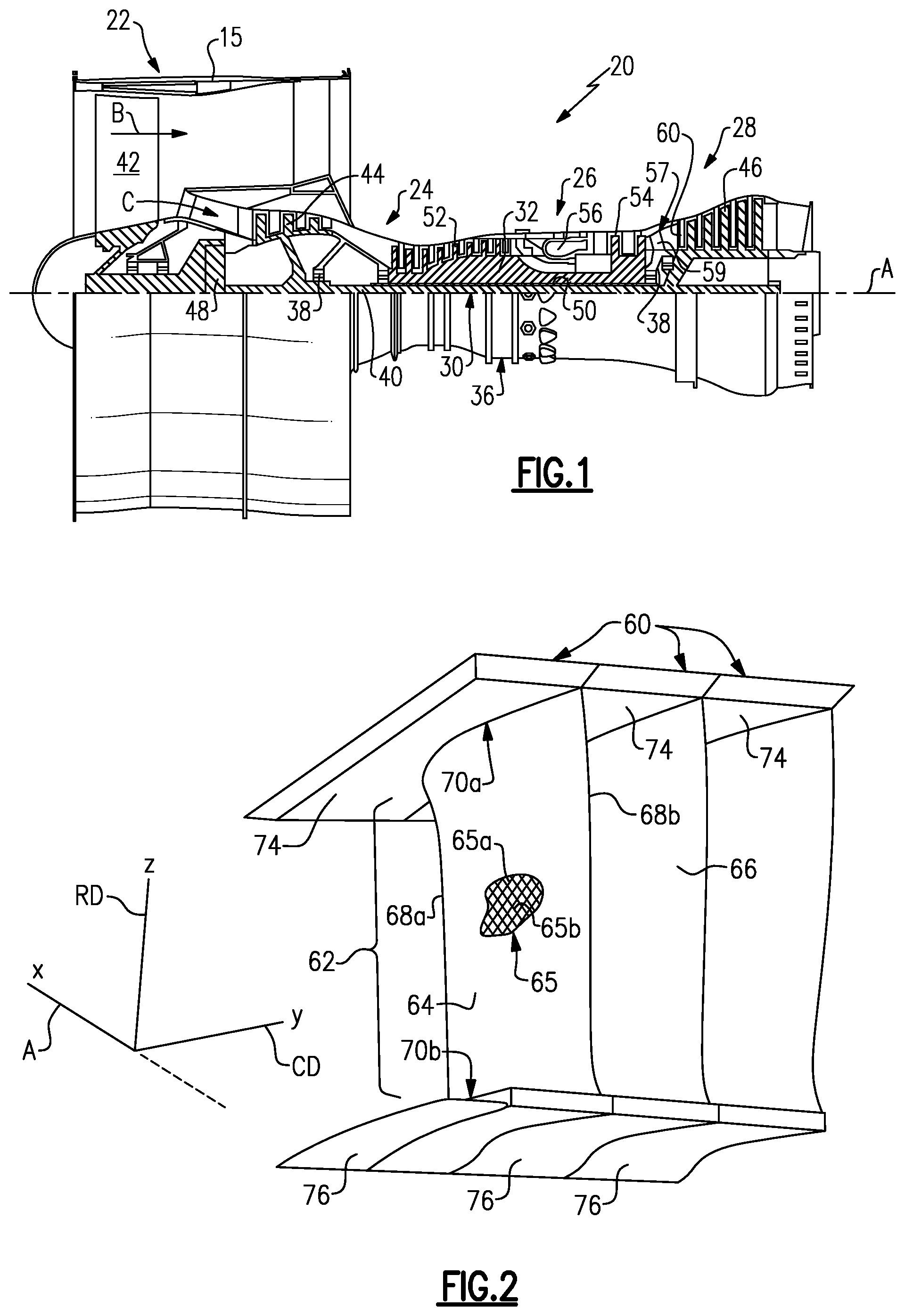 Patent US12359574 Figure 1 – Vane arc segment with single-sided platform