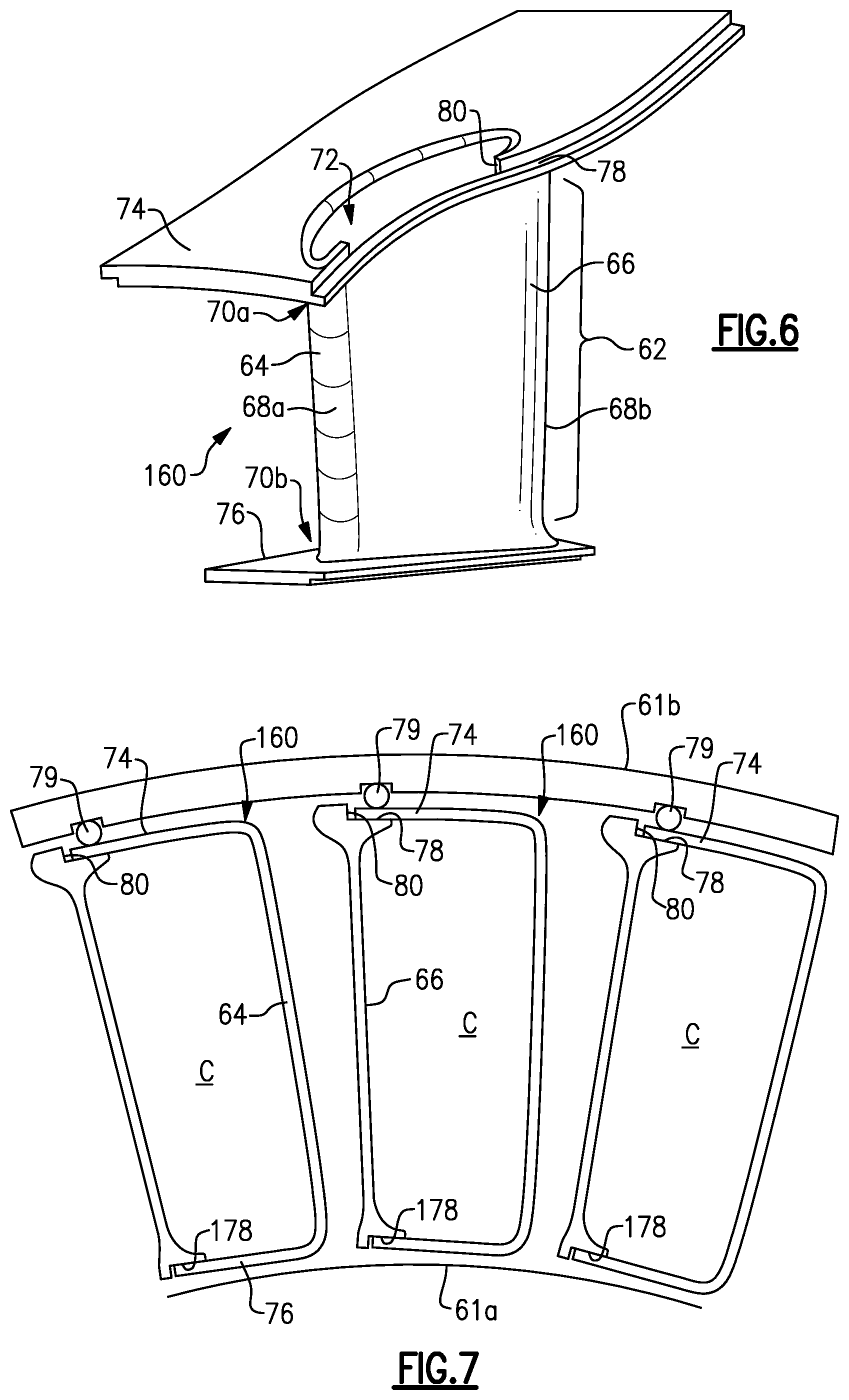 Patent US12359574 Figure 4 – Vane arc segment with single-sided platform